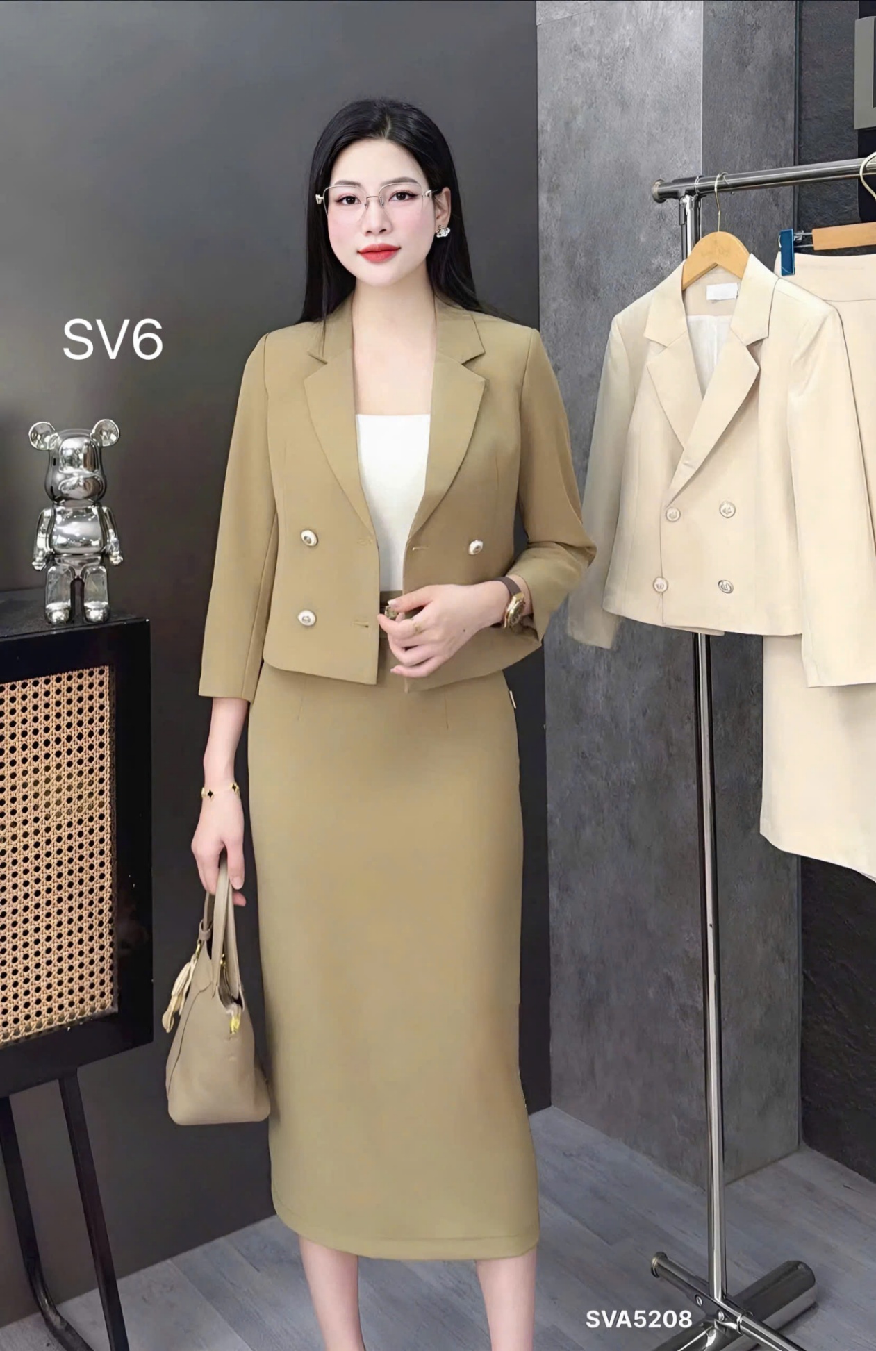 SV6 set vest 4 cúc đồng 2 lớp