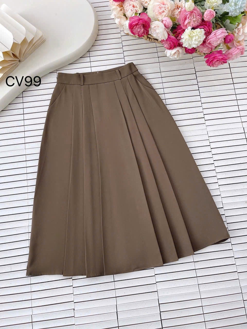 CV99 Chân váy xòe xếp ly dài 83cm
