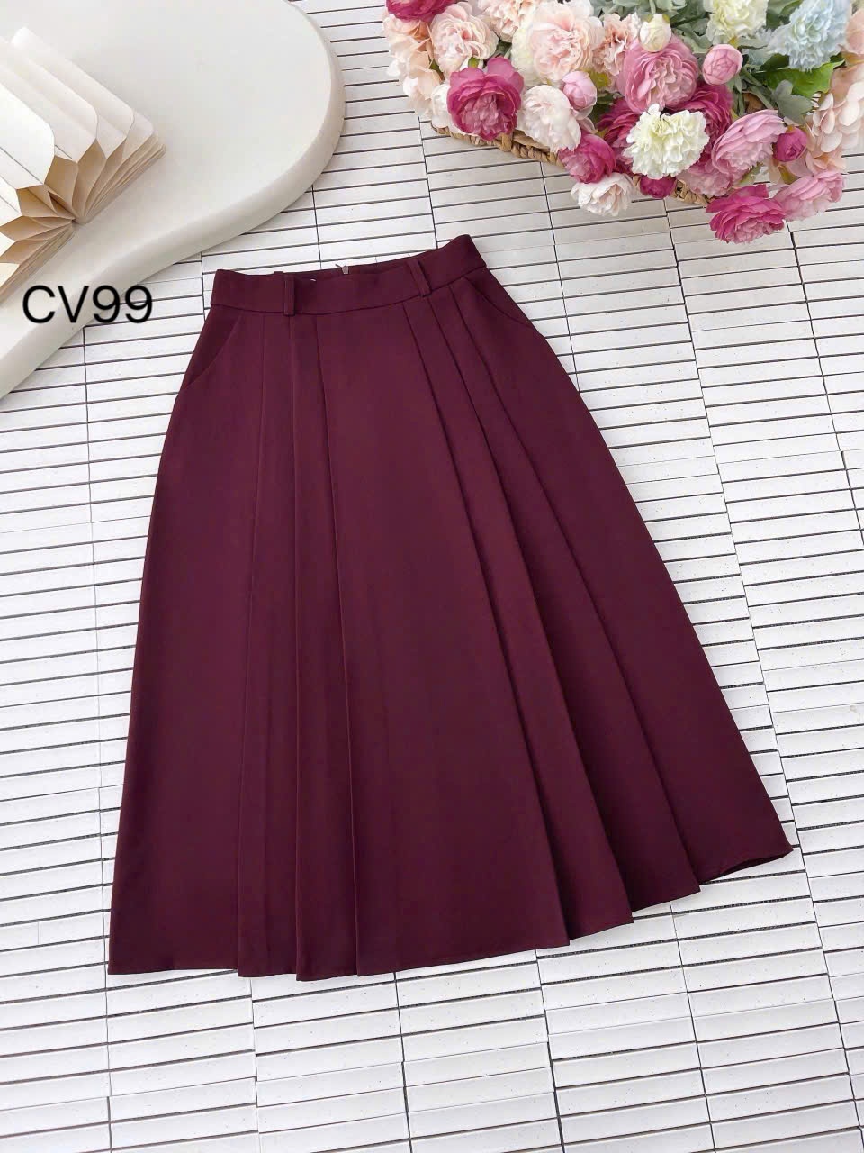 CV99 Chân váy xòe xếp ly dài 83cm
