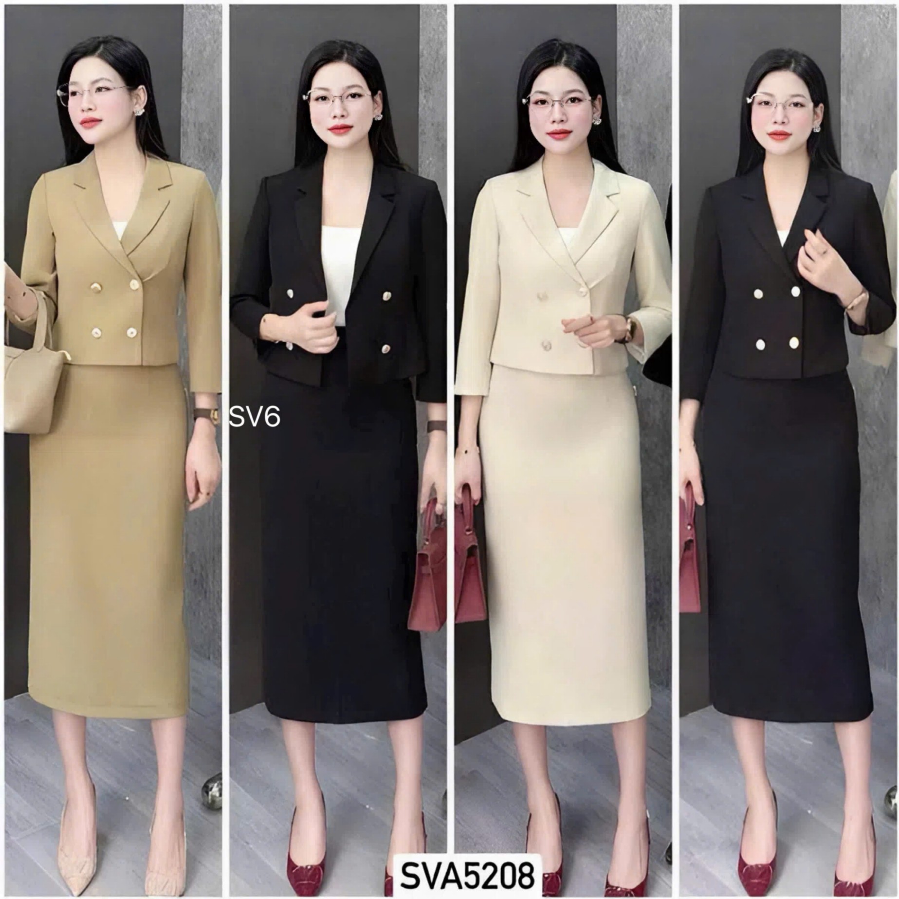 SV6 set vest 4 cúc đồng 2 lớp