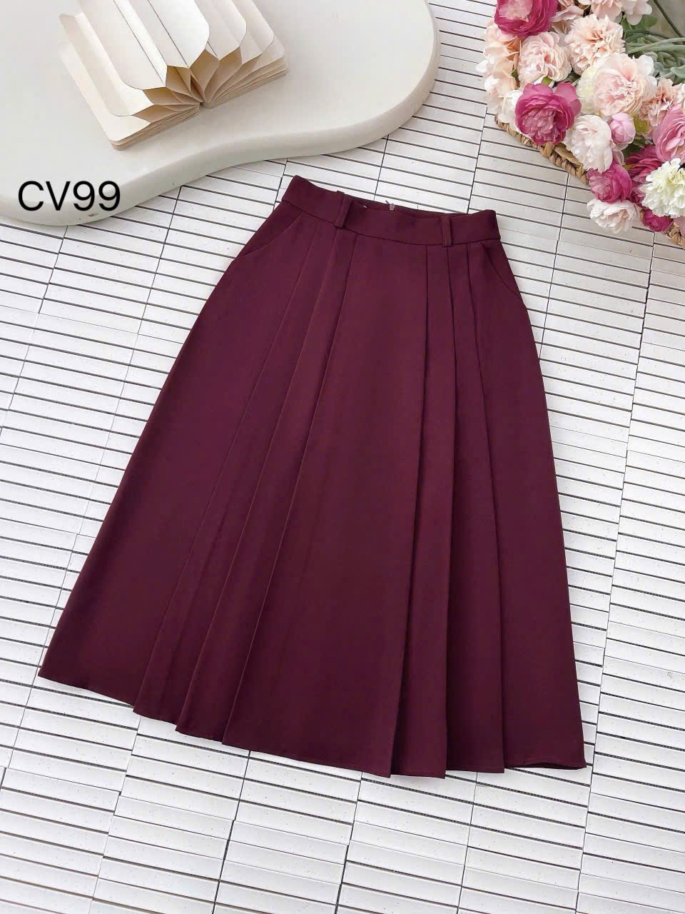 CV99 Chân váy xòe xếp ly dài 83cm