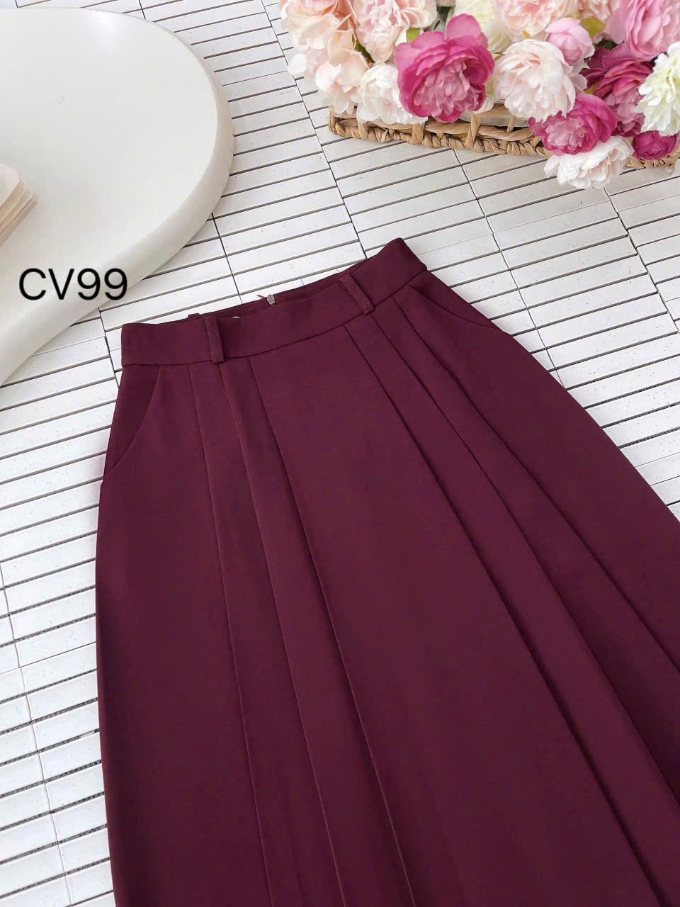 CV99 Chân váy xòe xếp ly dài 83cm