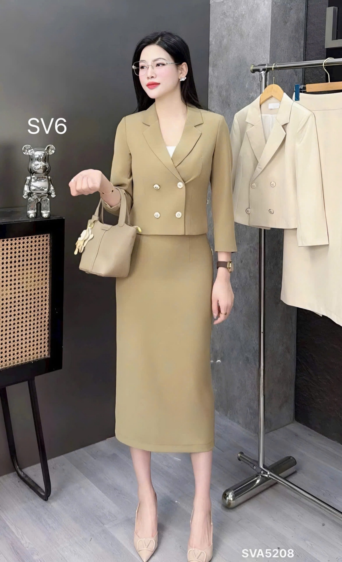 SV6 set vest 4 cúc đồng 2 lớp