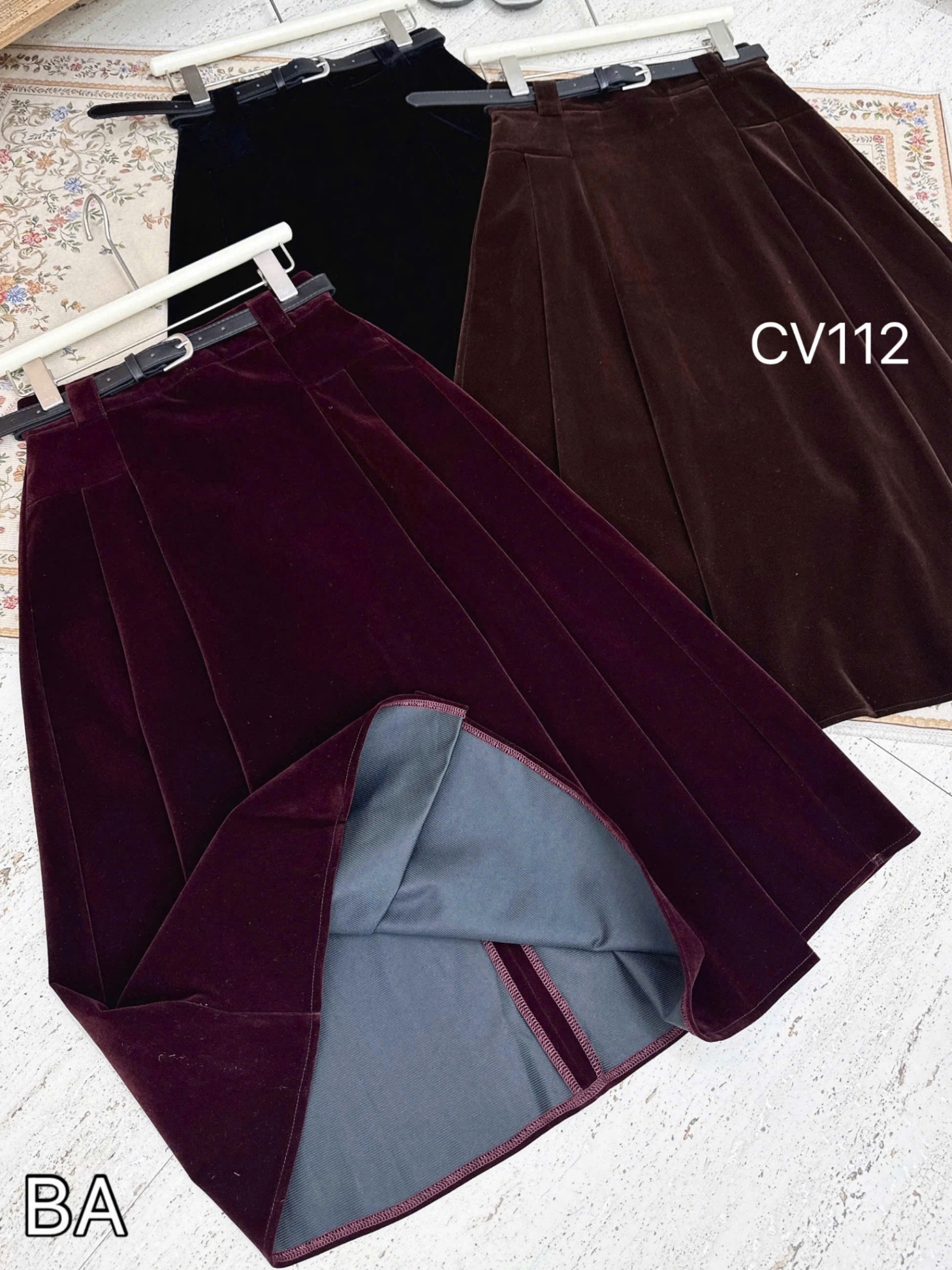 CV112 chân váy xòe nhung kèm đai