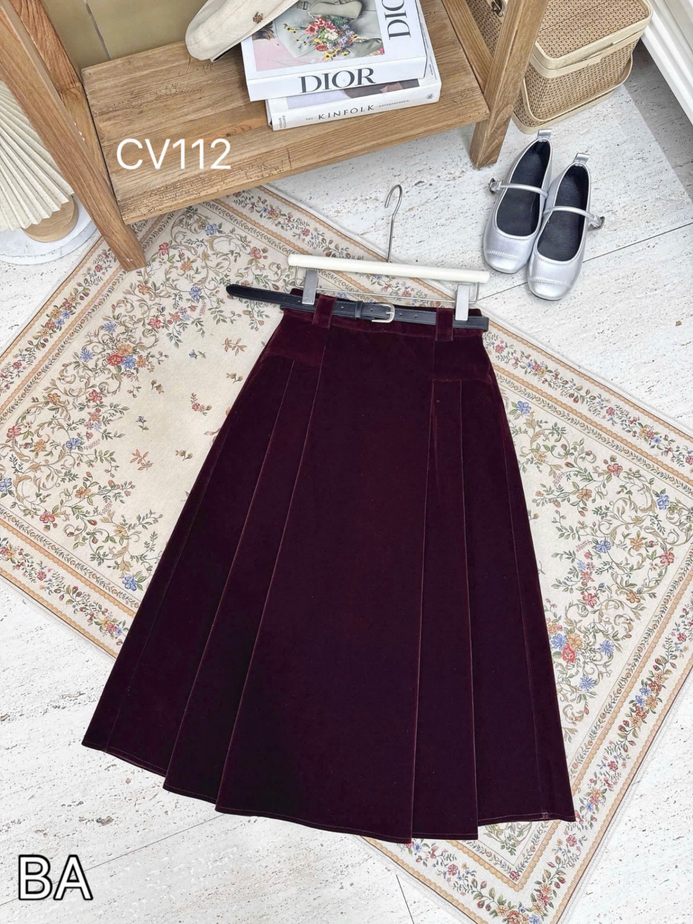 CV112 chân váy xòe nhung kèm đai