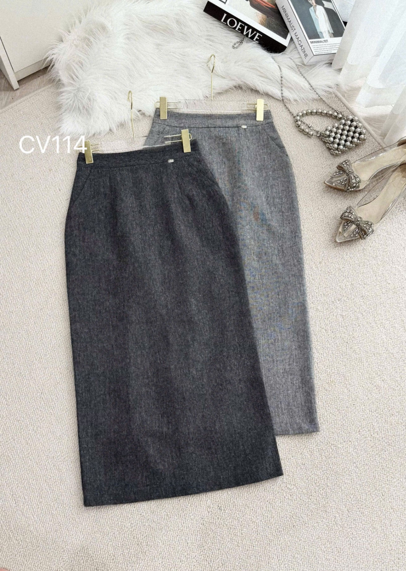 CV114 chân váy dạ text dài 85cm