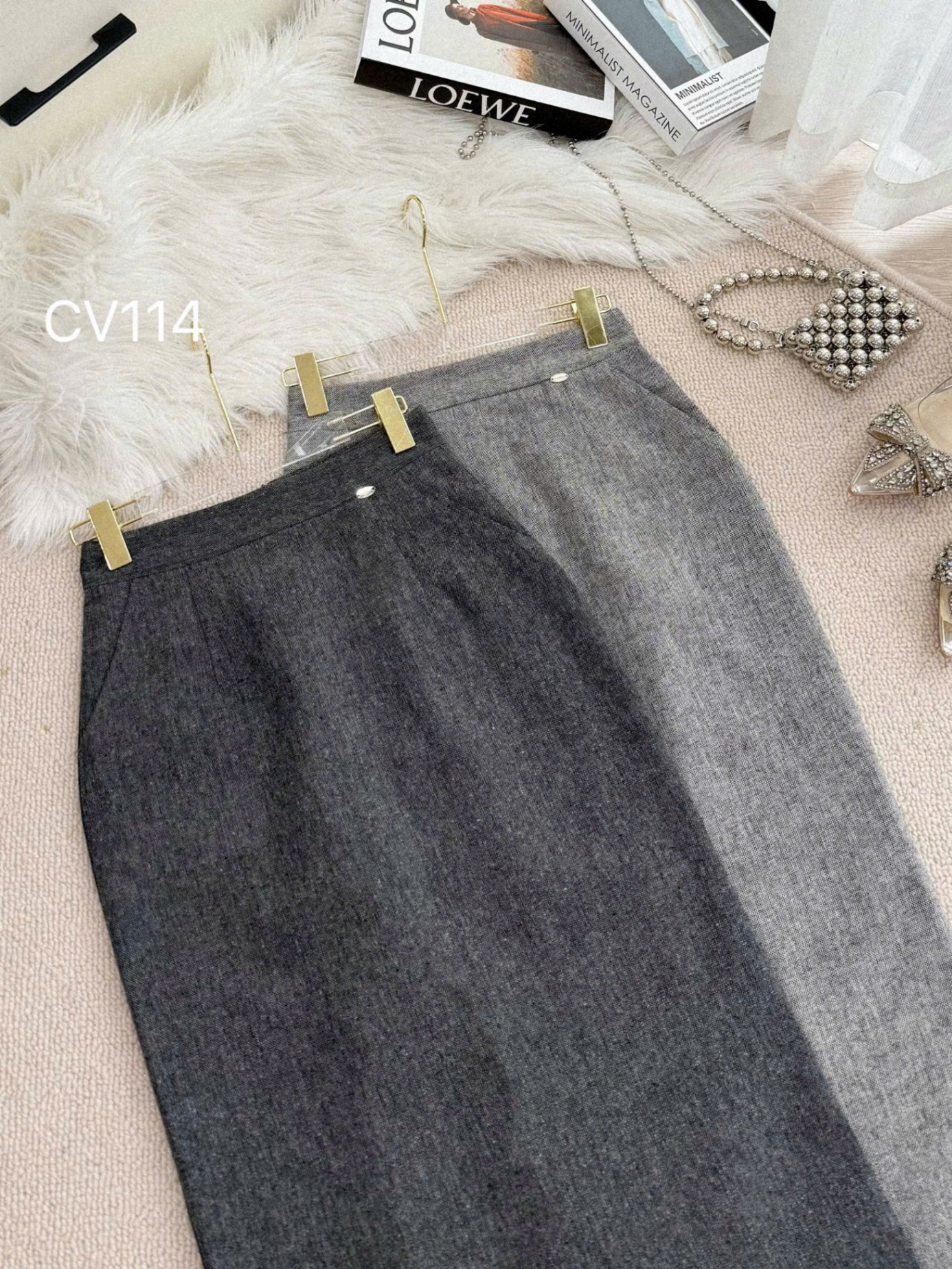 CV114 chân váy dạ text dài 85cm