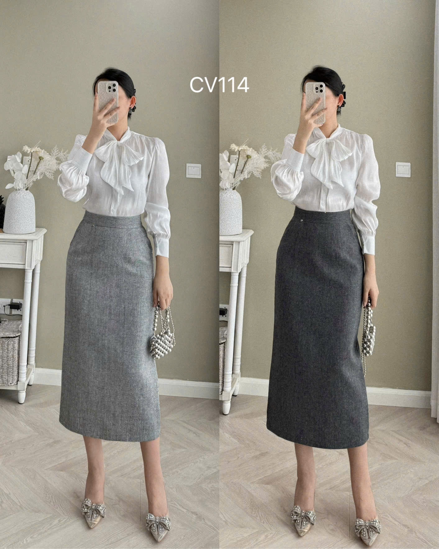 CV114 chân váy dạ text dài 85cm