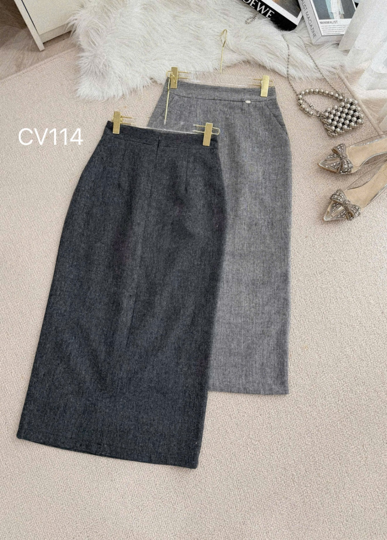 CV114 chân váy dạ text dài 85cm