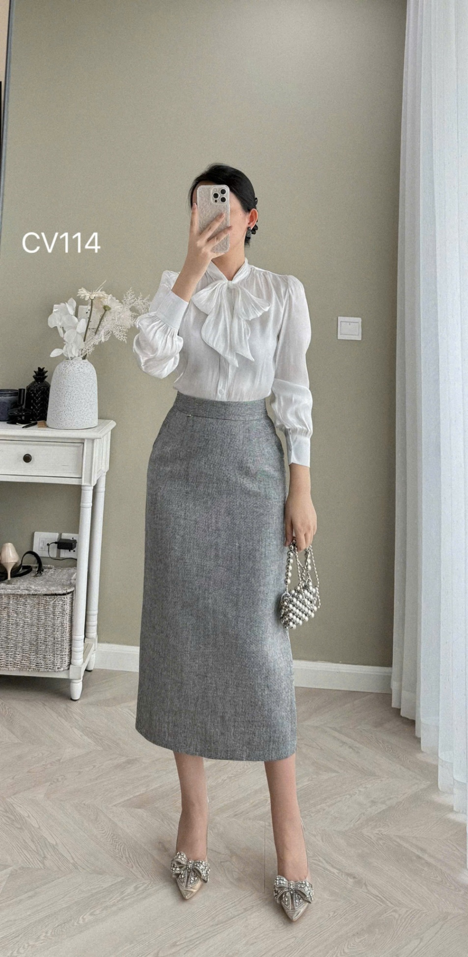 CV114 chân váy dạ text dài 85cm