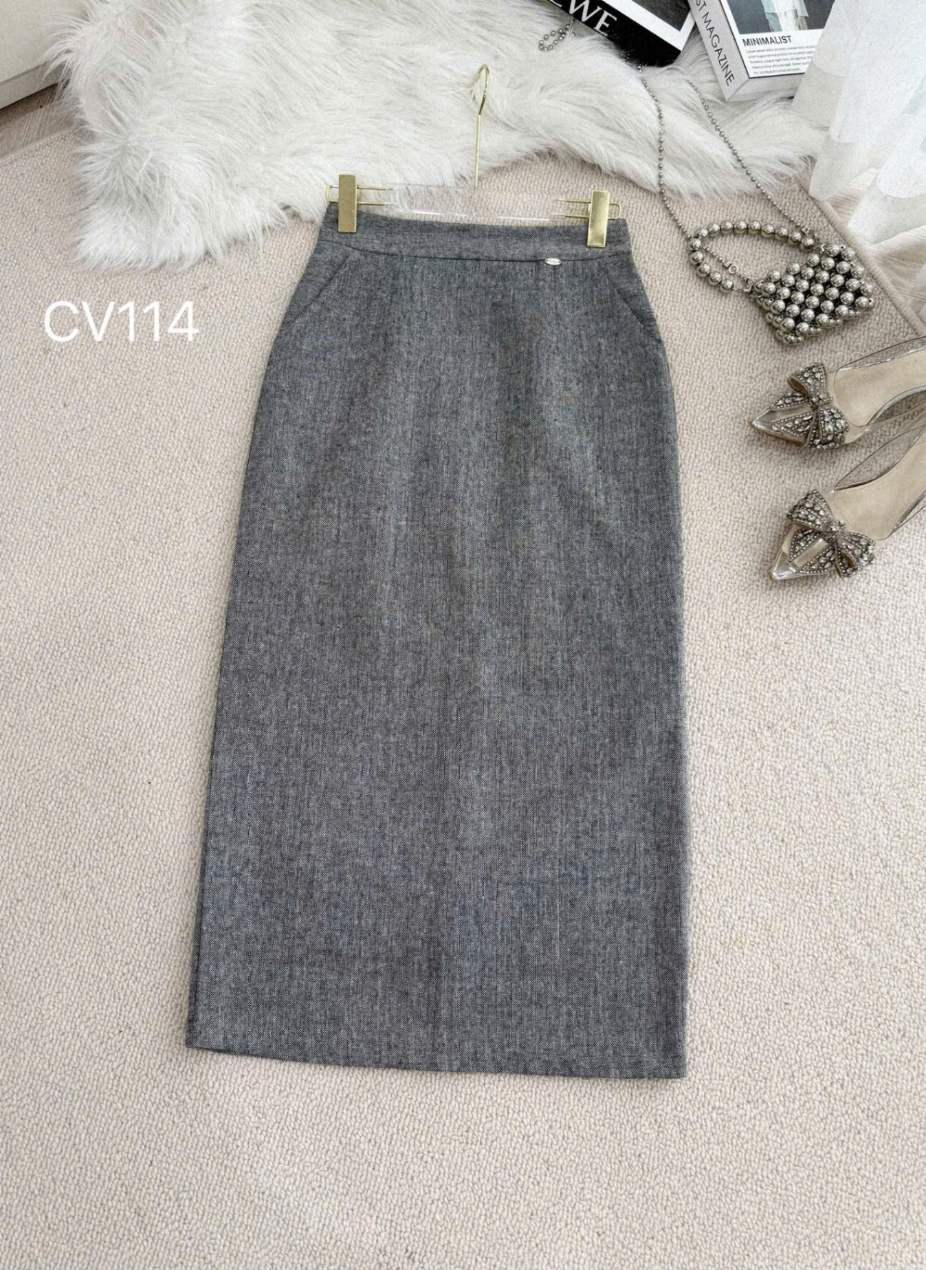 CV114 chân váy dạ text dài 85cm