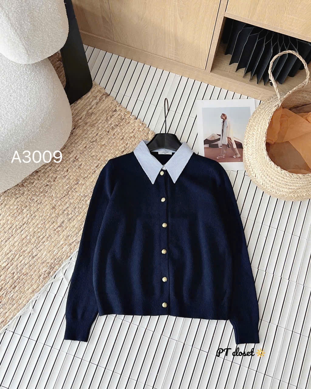 A3009 áo len cổ sơ mi