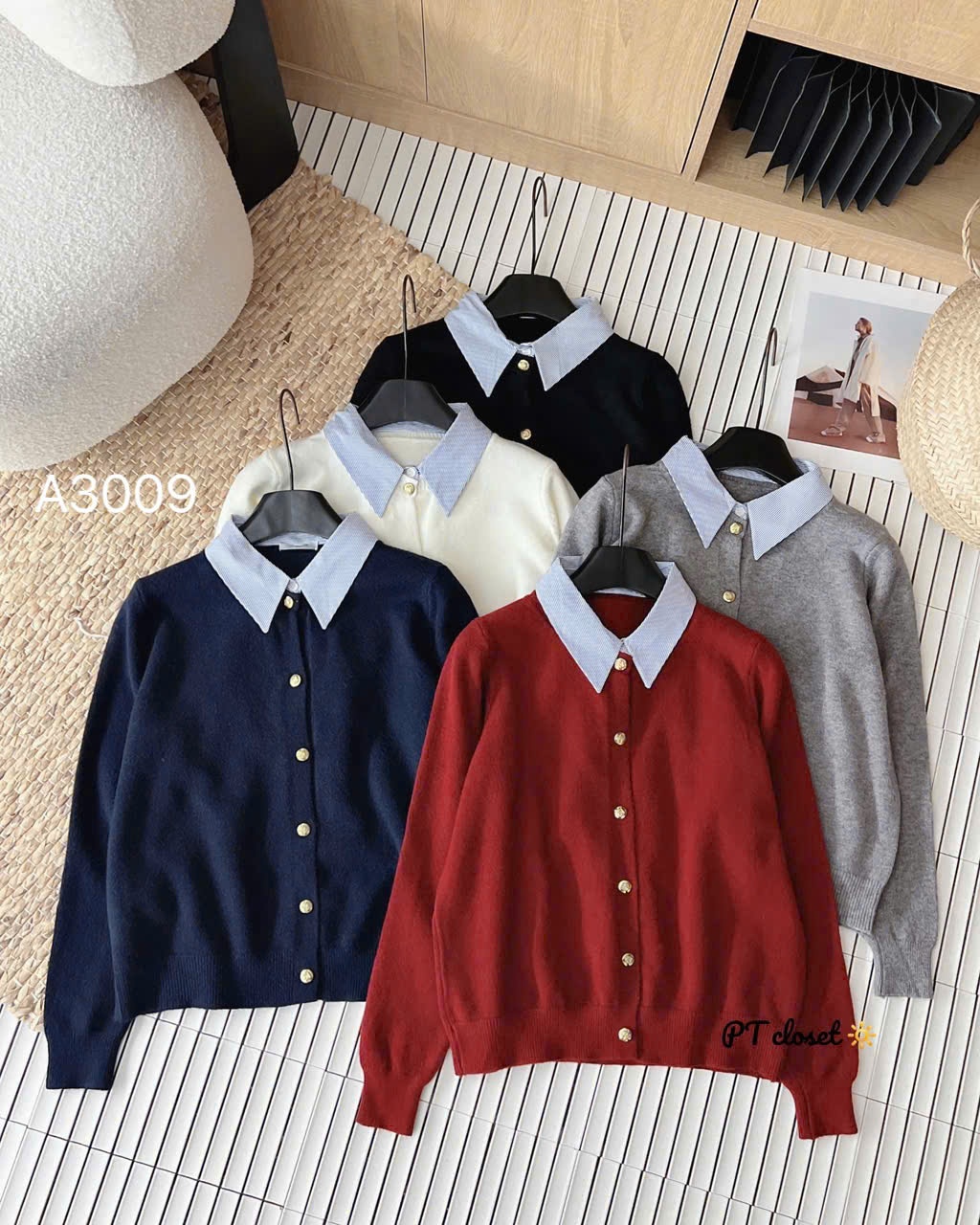 A3009 áo len cổ sơ mi
