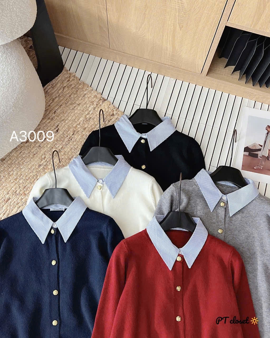 A3009 áo len cổ sơ mi