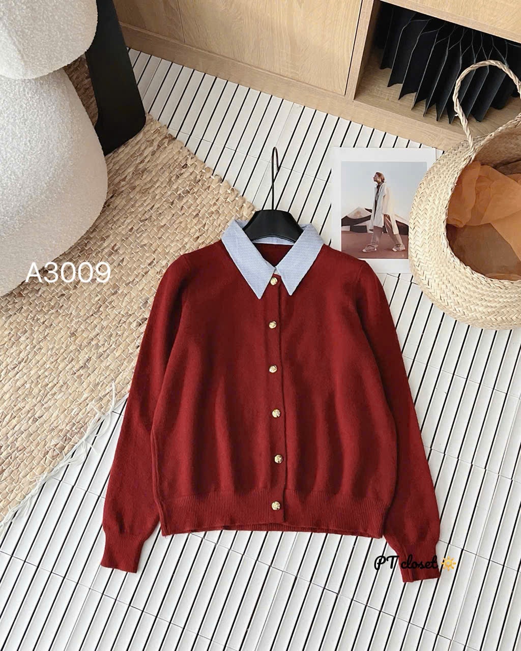 A3009 áo len cổ sơ mi