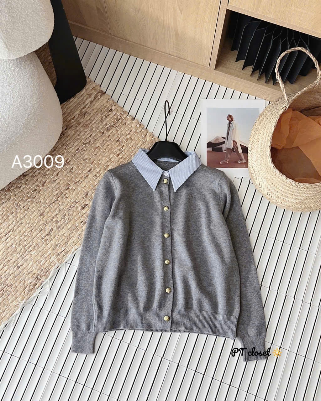 A3009 áo len cổ sơ mi
