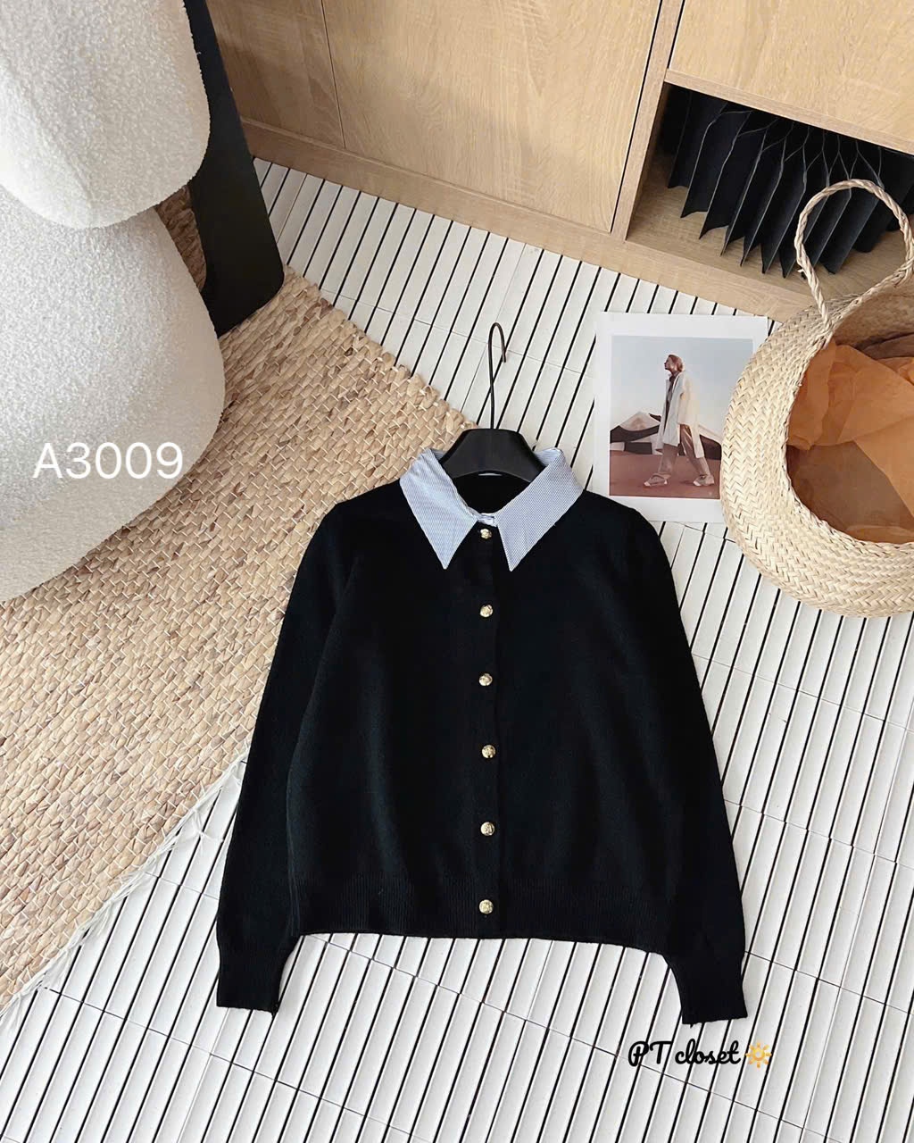 A3009 áo len cổ sơ mi