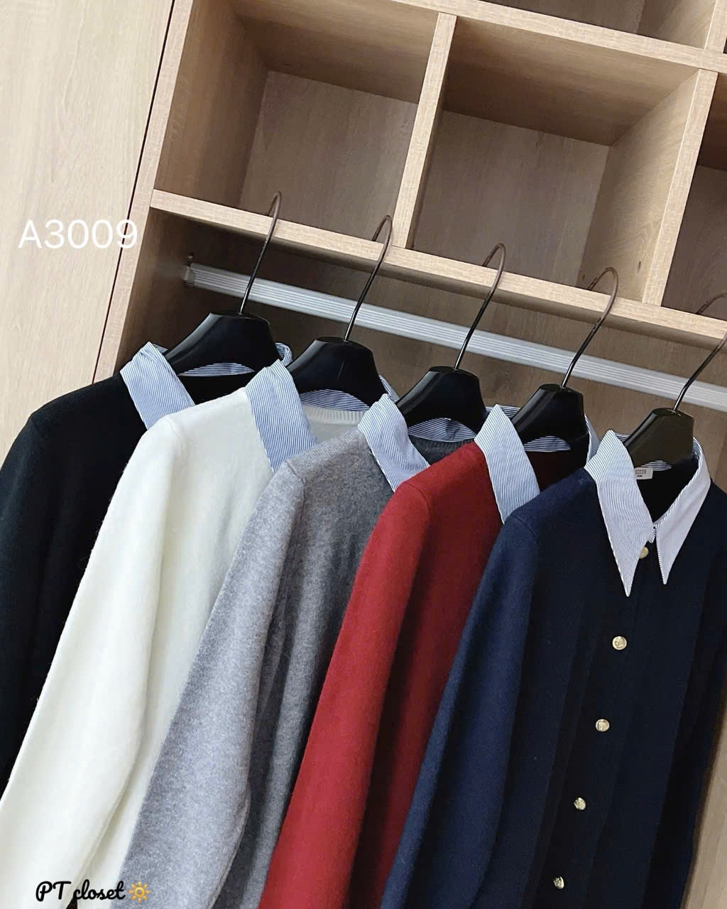 A3009 áo len cổ sơ mi