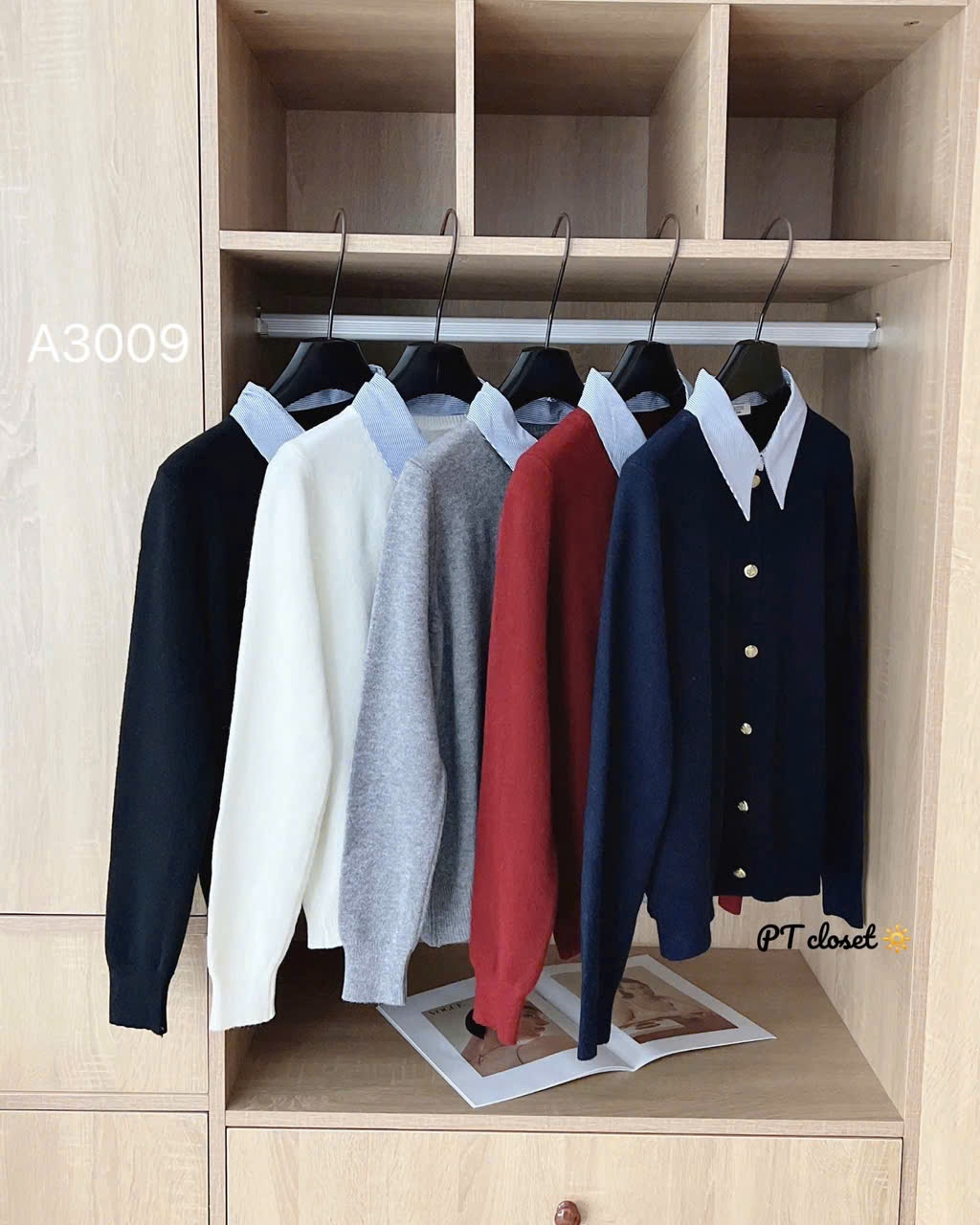 A3009 áo len cổ sơ mi