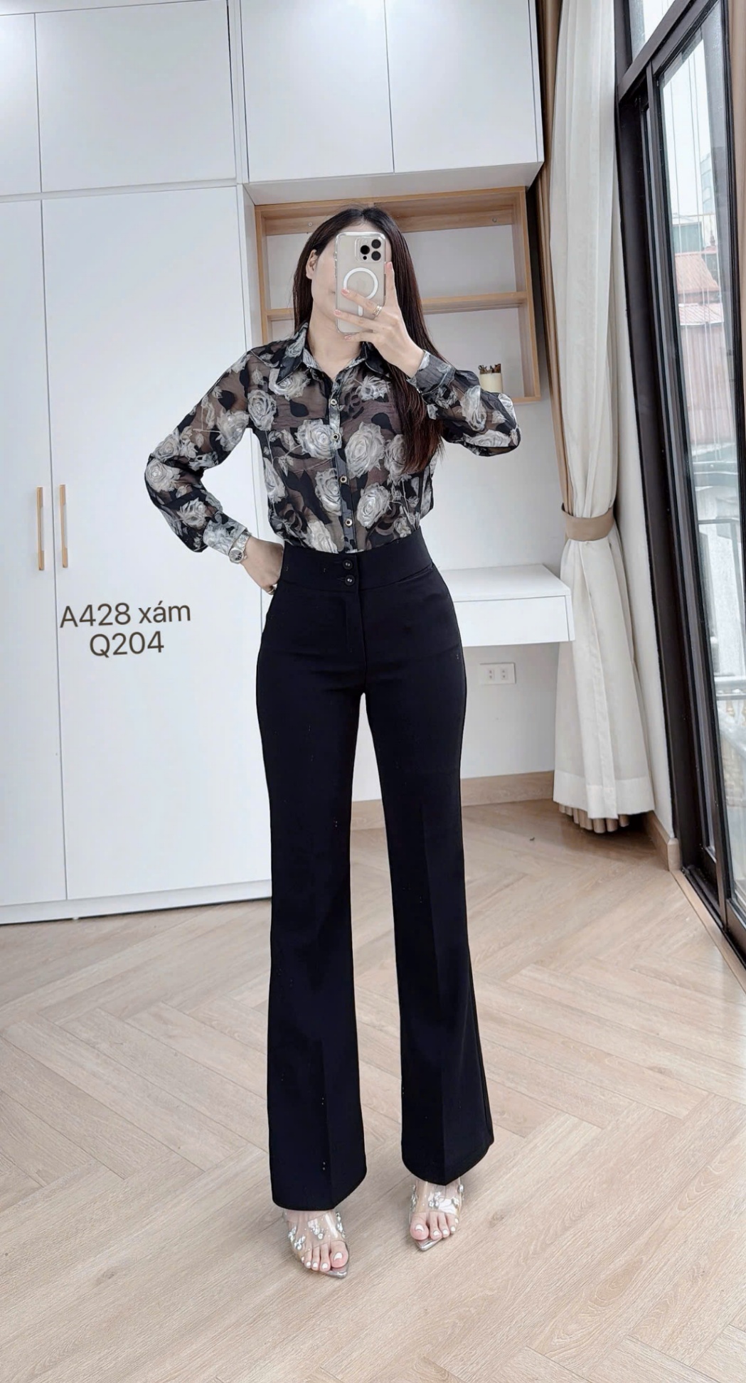 Q204 quần loe 2 cúc bọc