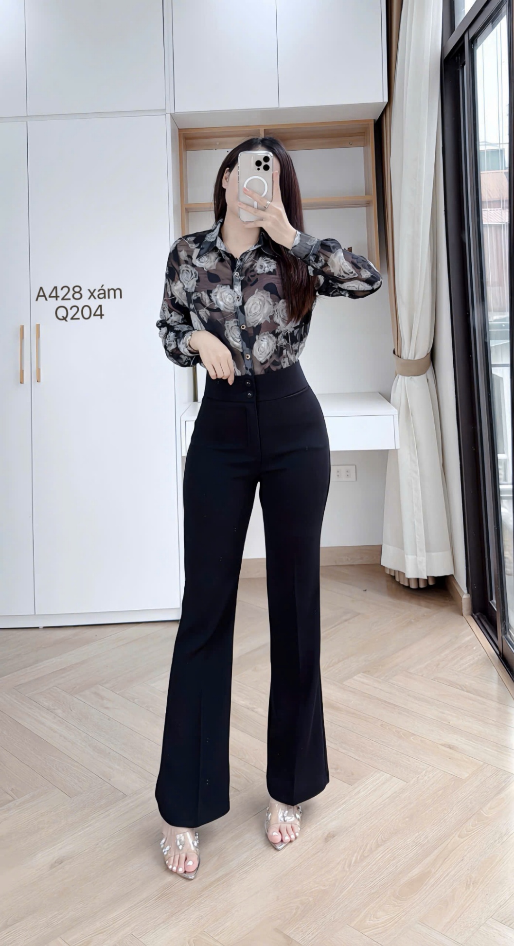 Q204 quần loe 2 cúc bọc