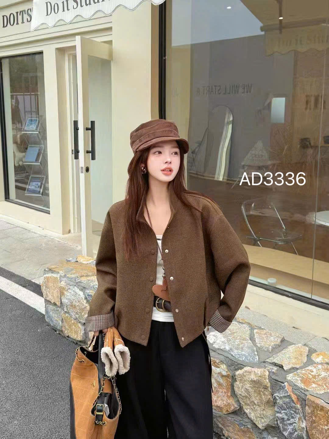 AD3336 áo dạ tay kẻ