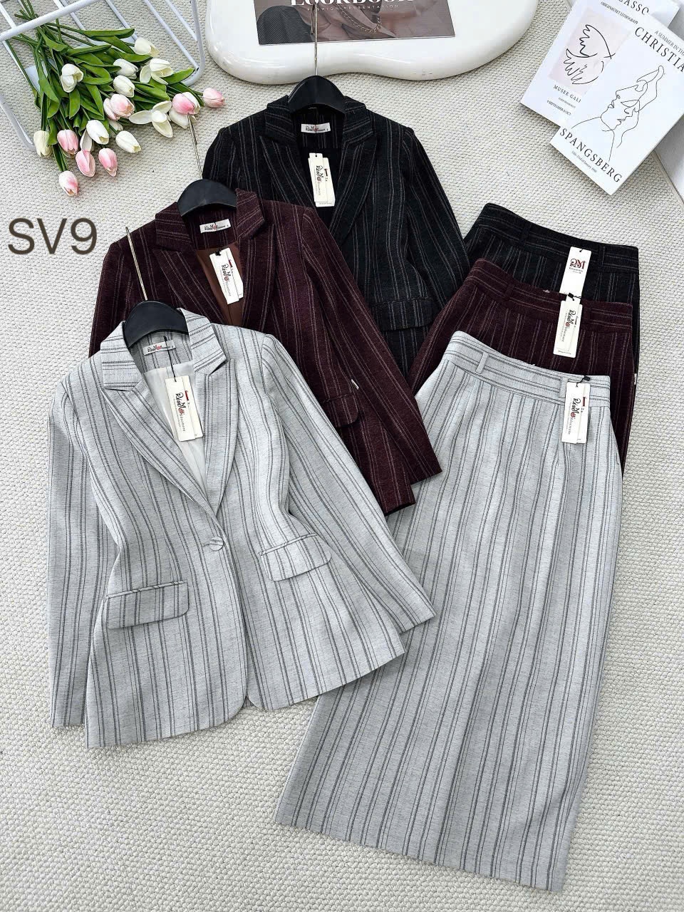 SV9 set vest kẻ chân váy