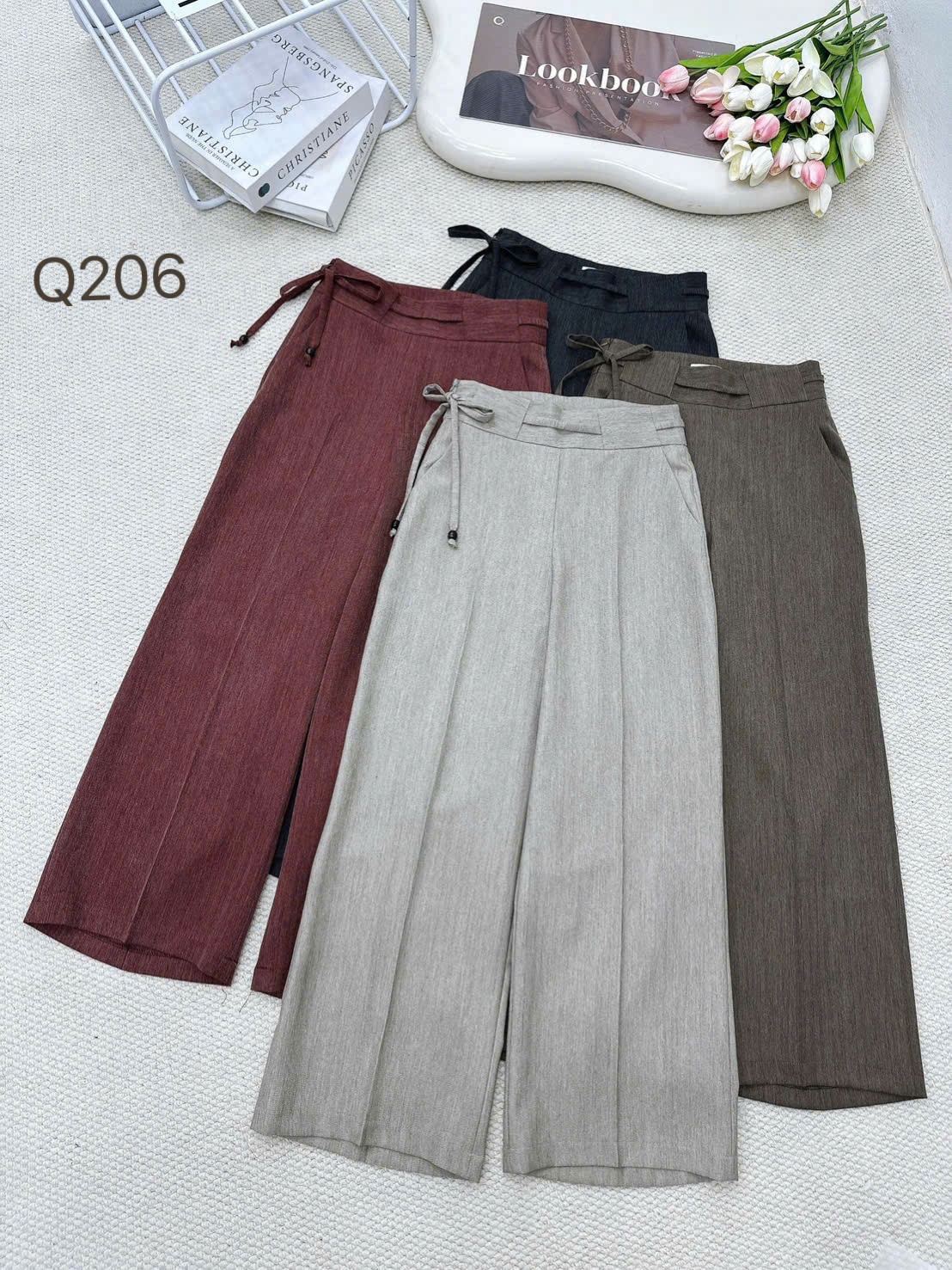 Q206 quần xuông khóa sườn dây nơ