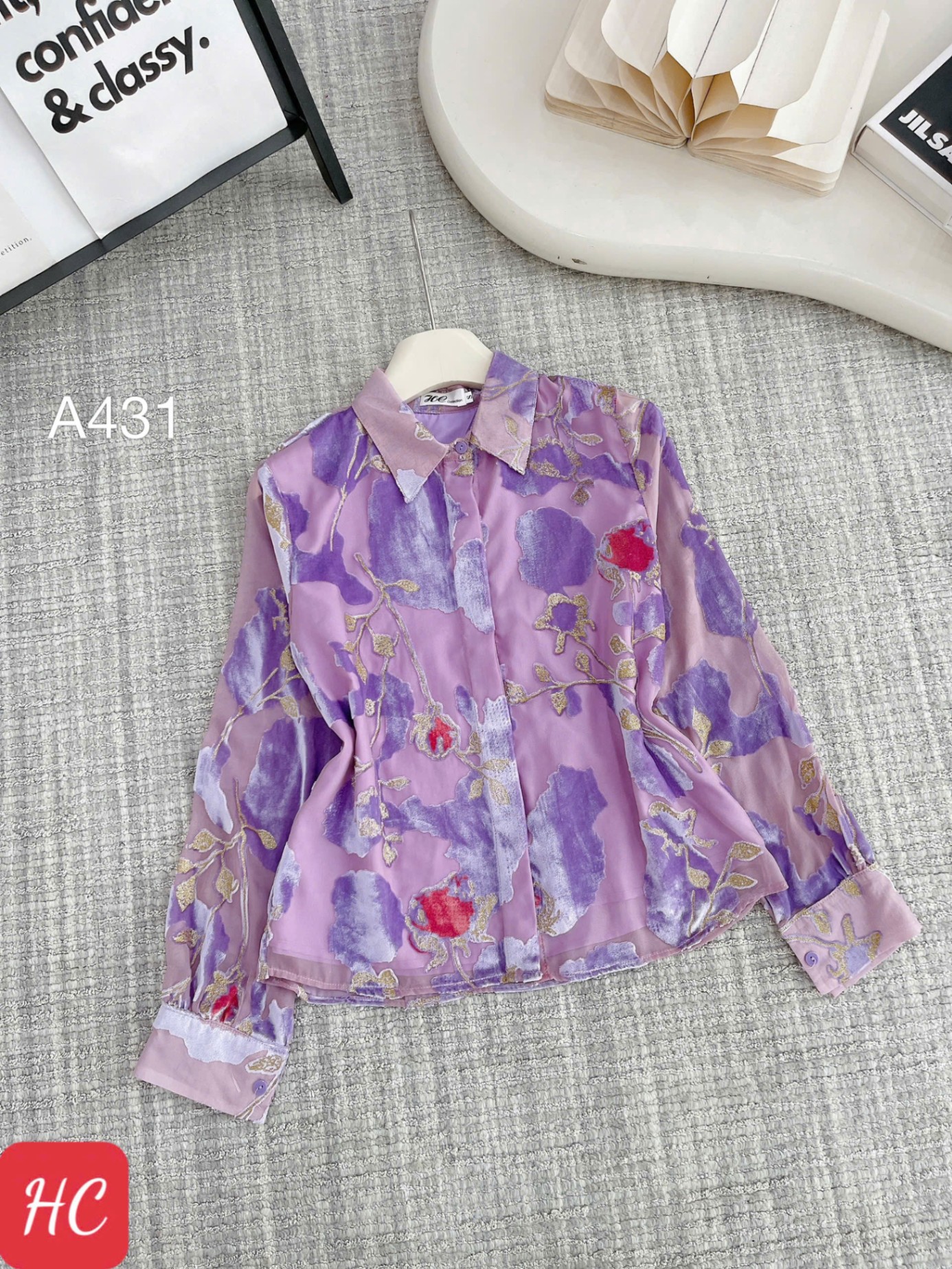 A431 áo hoa nhung 2 lớp