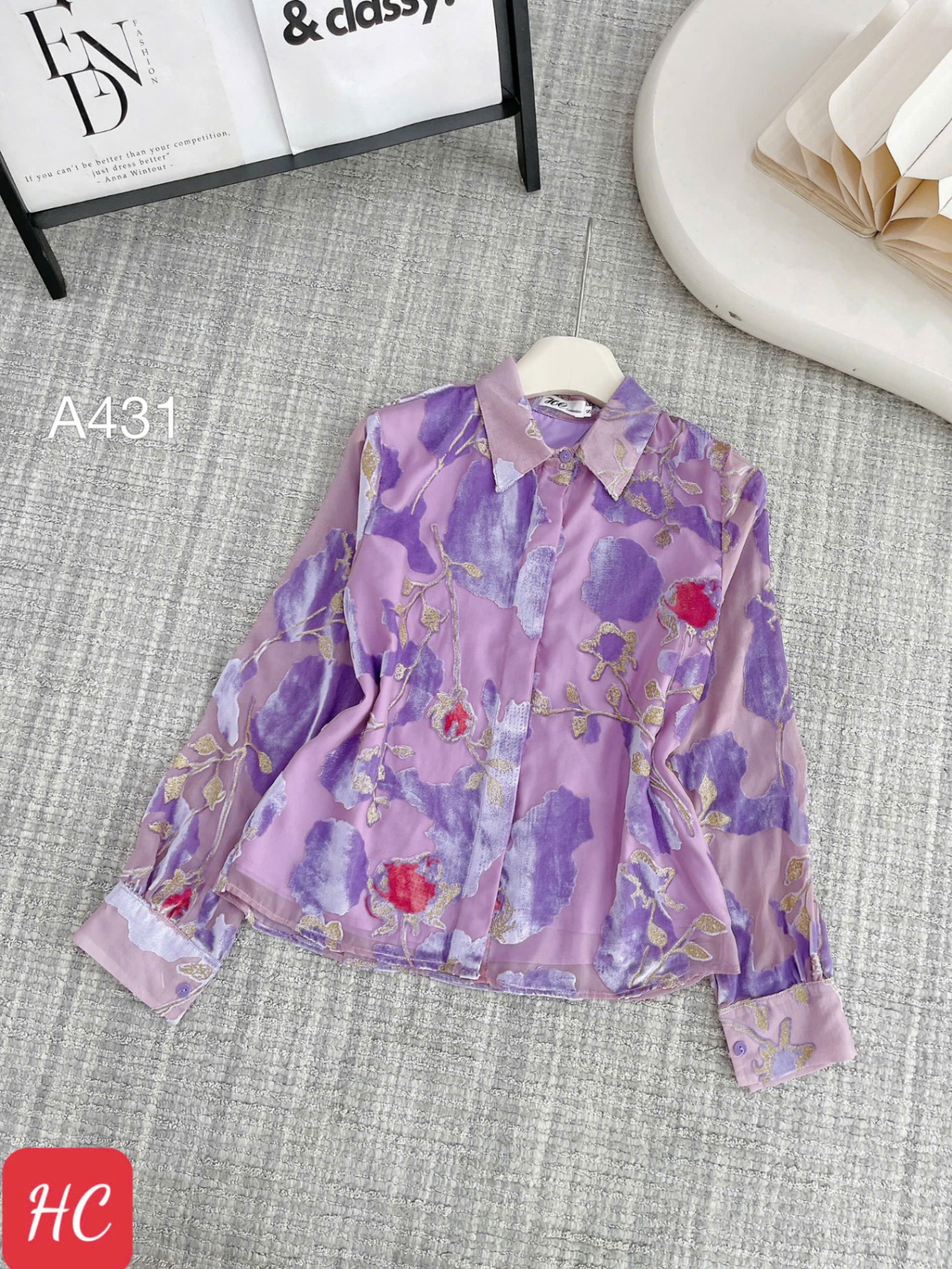 A431 áo hoa nhung 2 lớp
