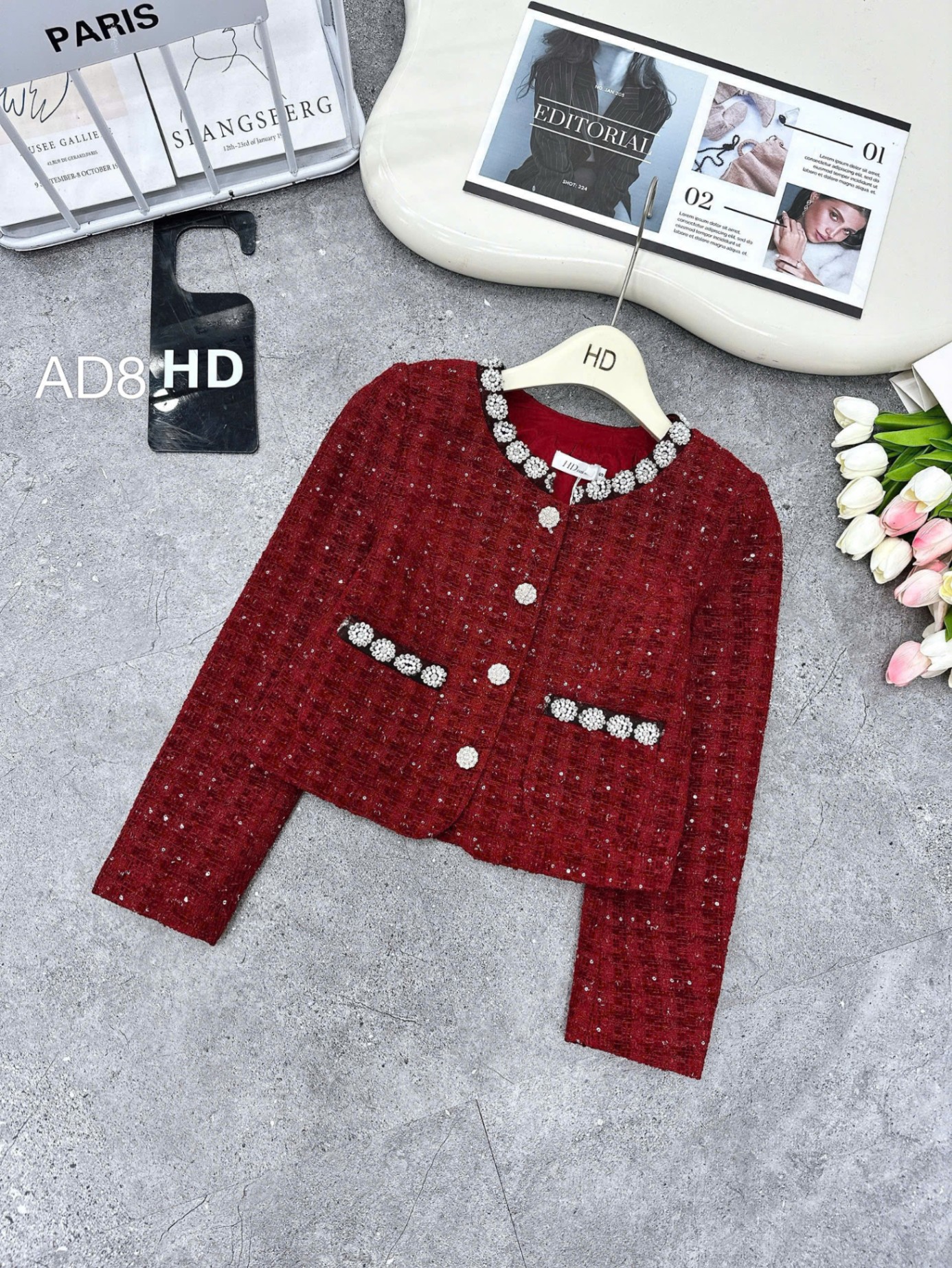 AD8 áo dạ viền cườm đá