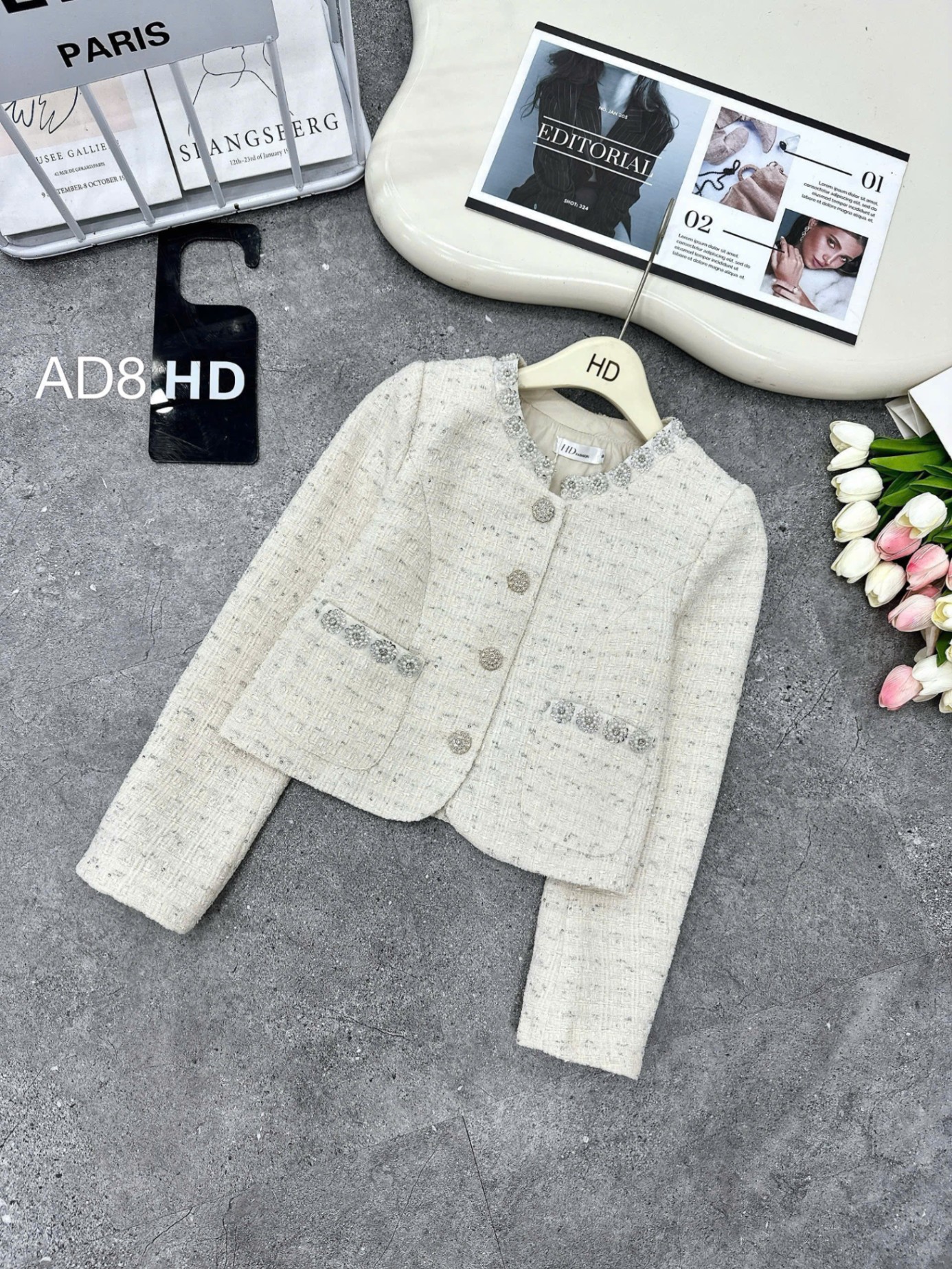 AD8 áo dạ viền cườm đá