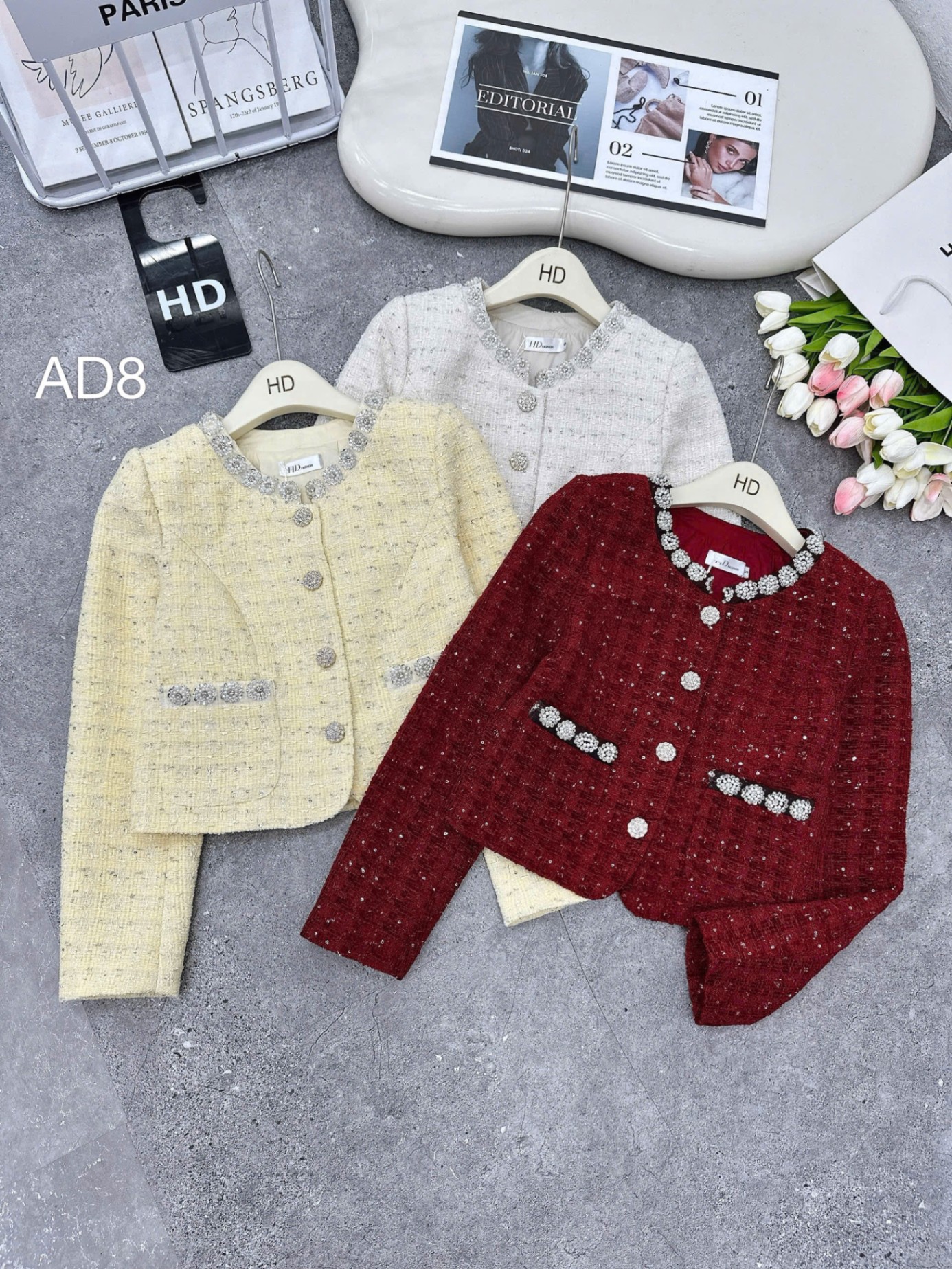 AD8 áo dạ viền cườm đá