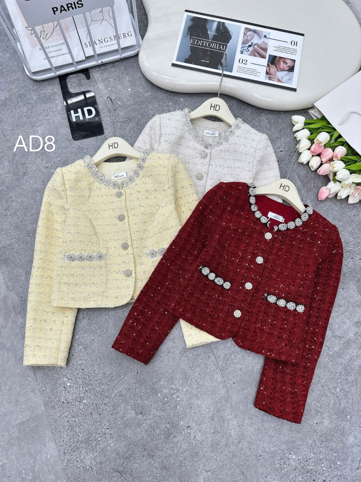 AD8 áo dạ viền cườm đá