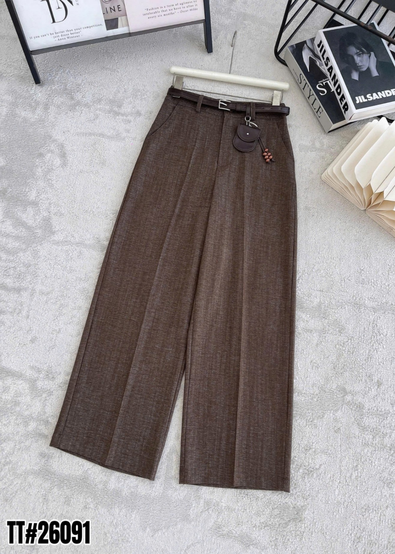 Q26091 Quần xuông ống rộng kèm đai charm túi