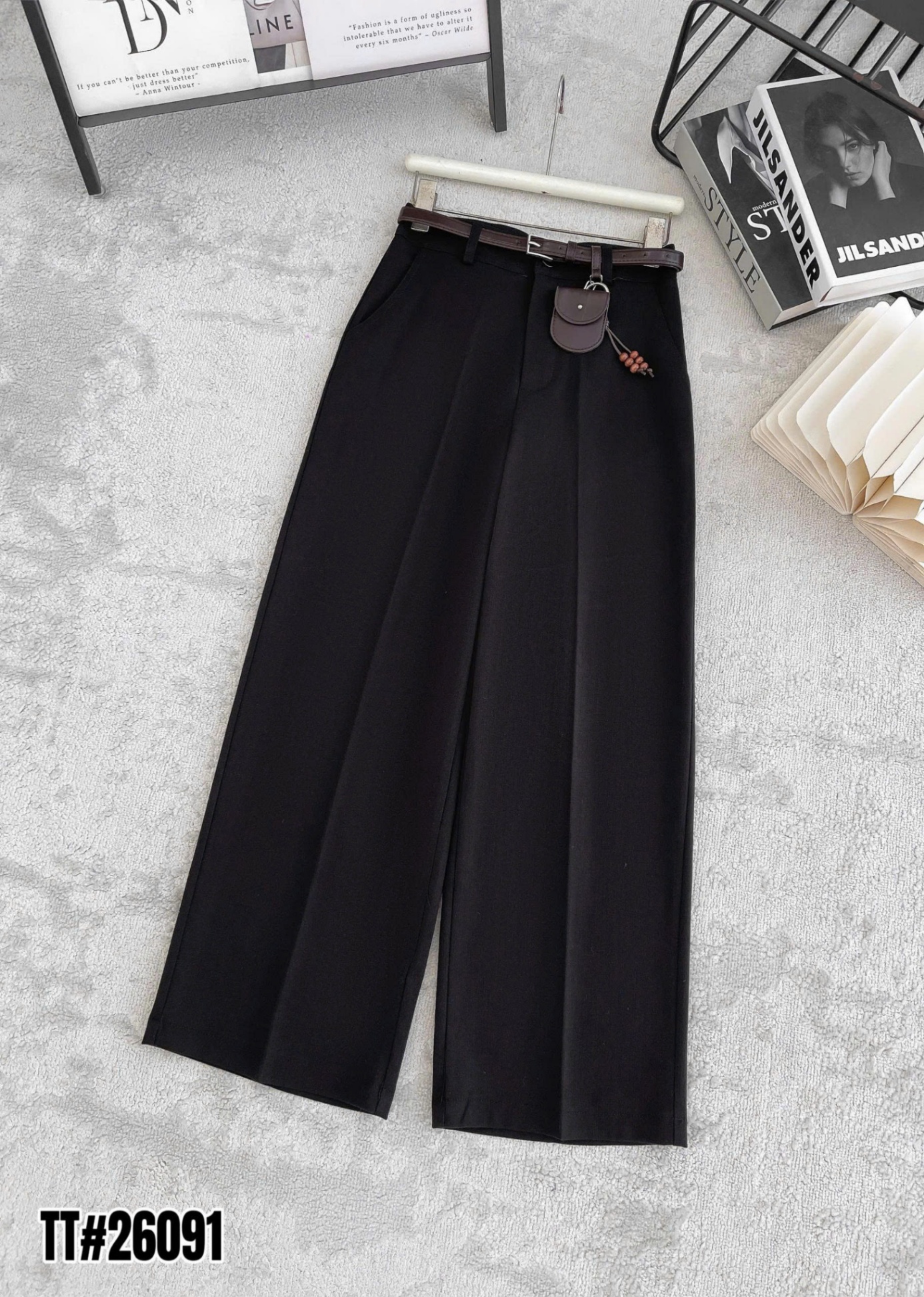 Q26091 Quần xuông ống rộng kèm đai charm túi
