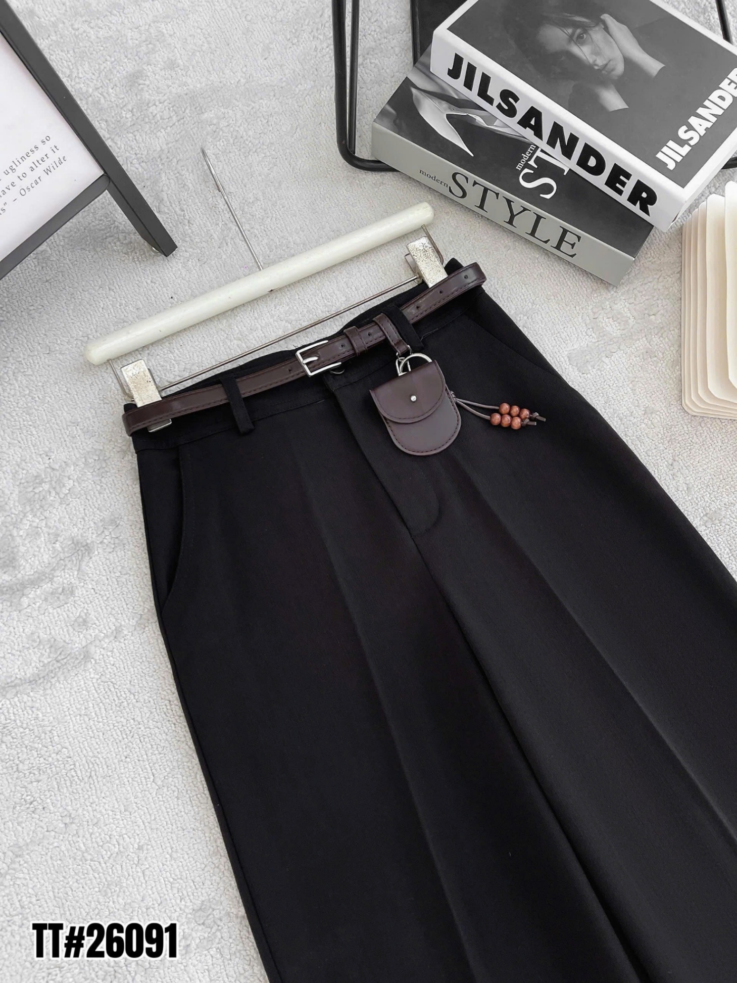 Q26091 Quần xuông ống rộng kèm đai charm túi