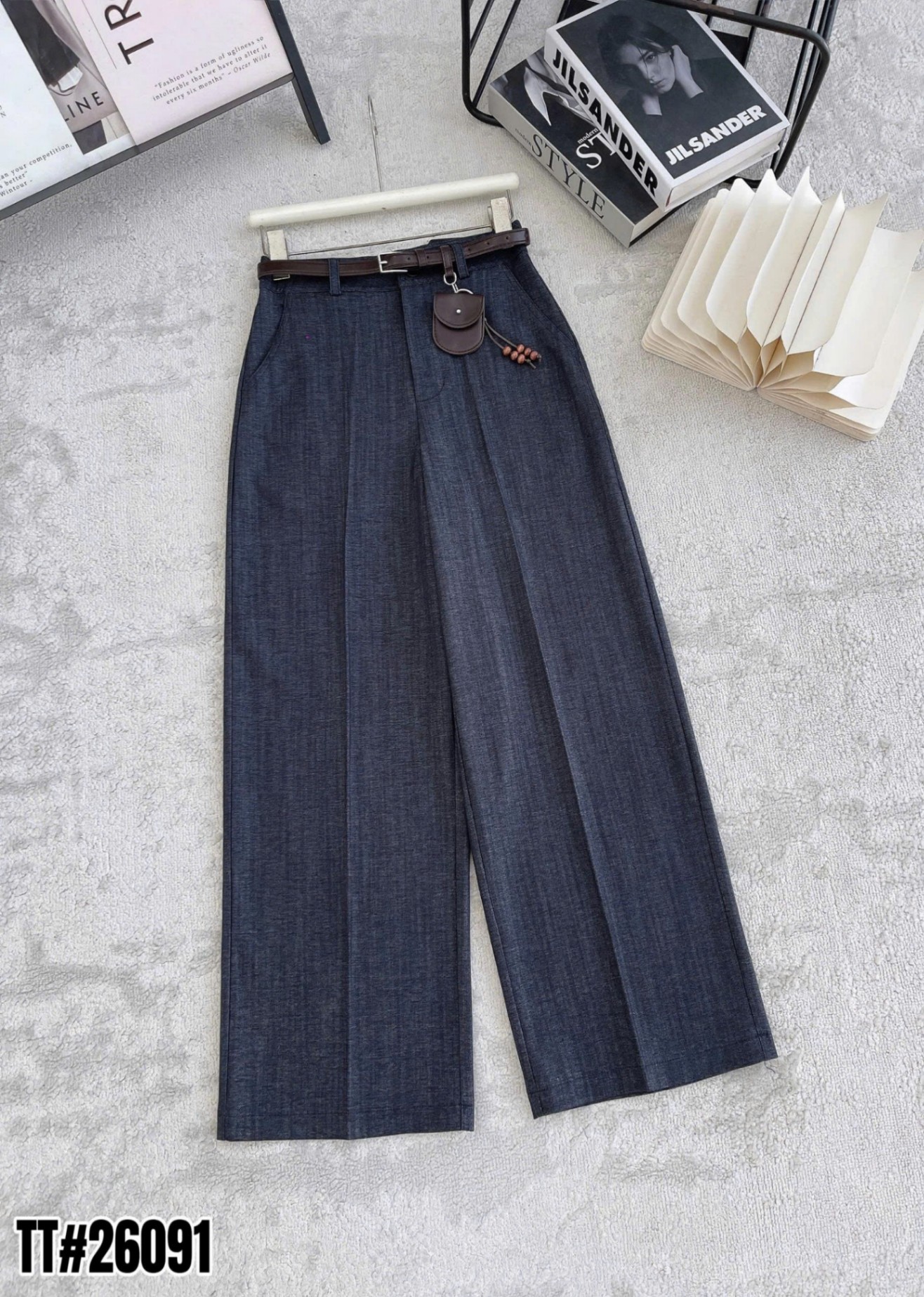 Q26091 Quần xuông ống rộng kèm đai charm túi