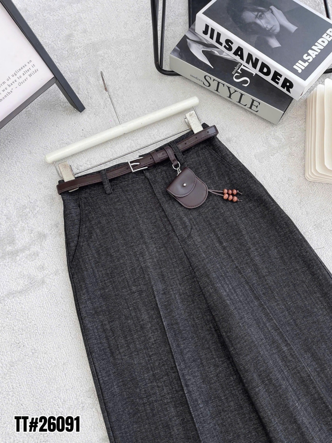 Q26091 Quần xuông ống rộng kèm đai charm túi