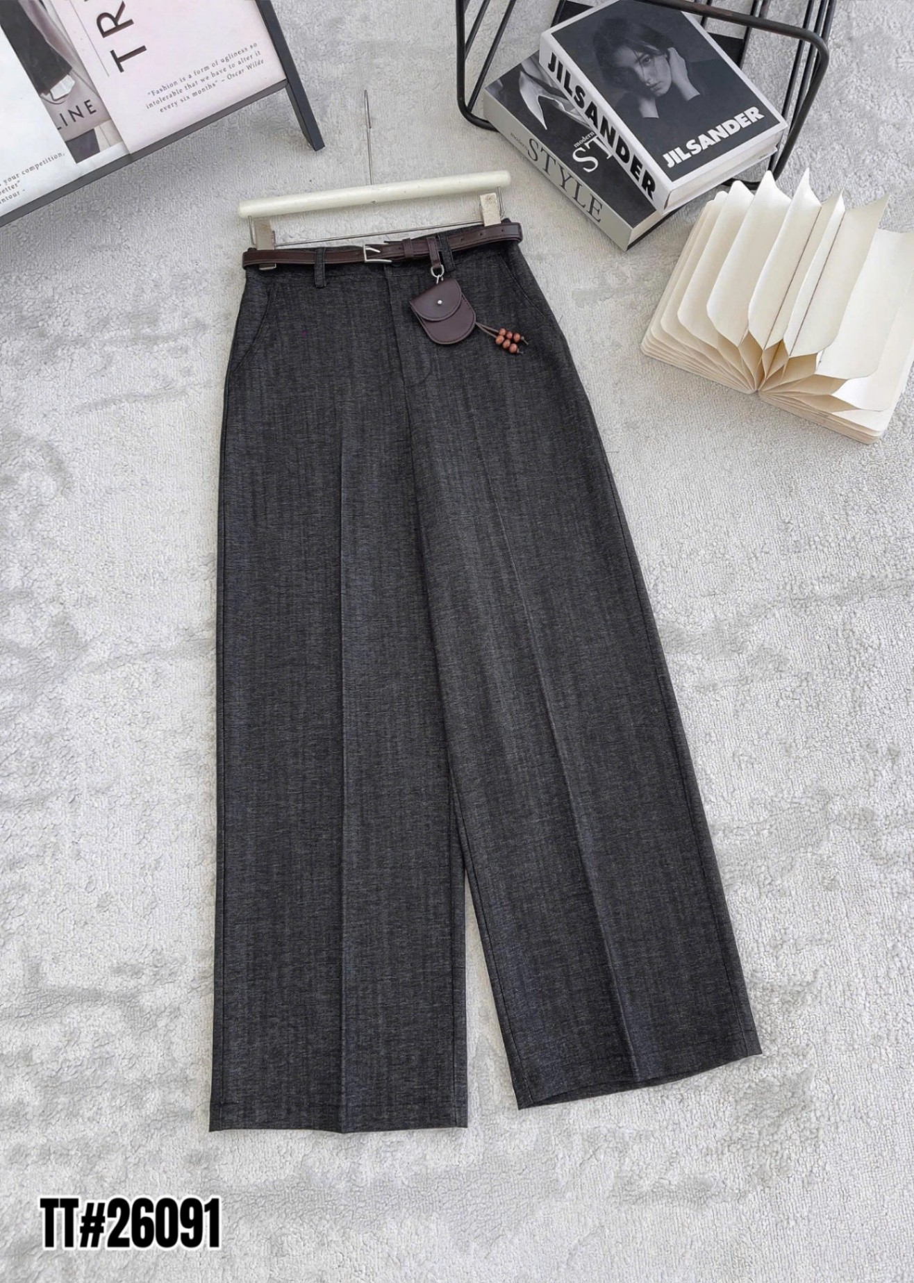 Q26091 Quần xuông ống rộng kèm đai charm túi
