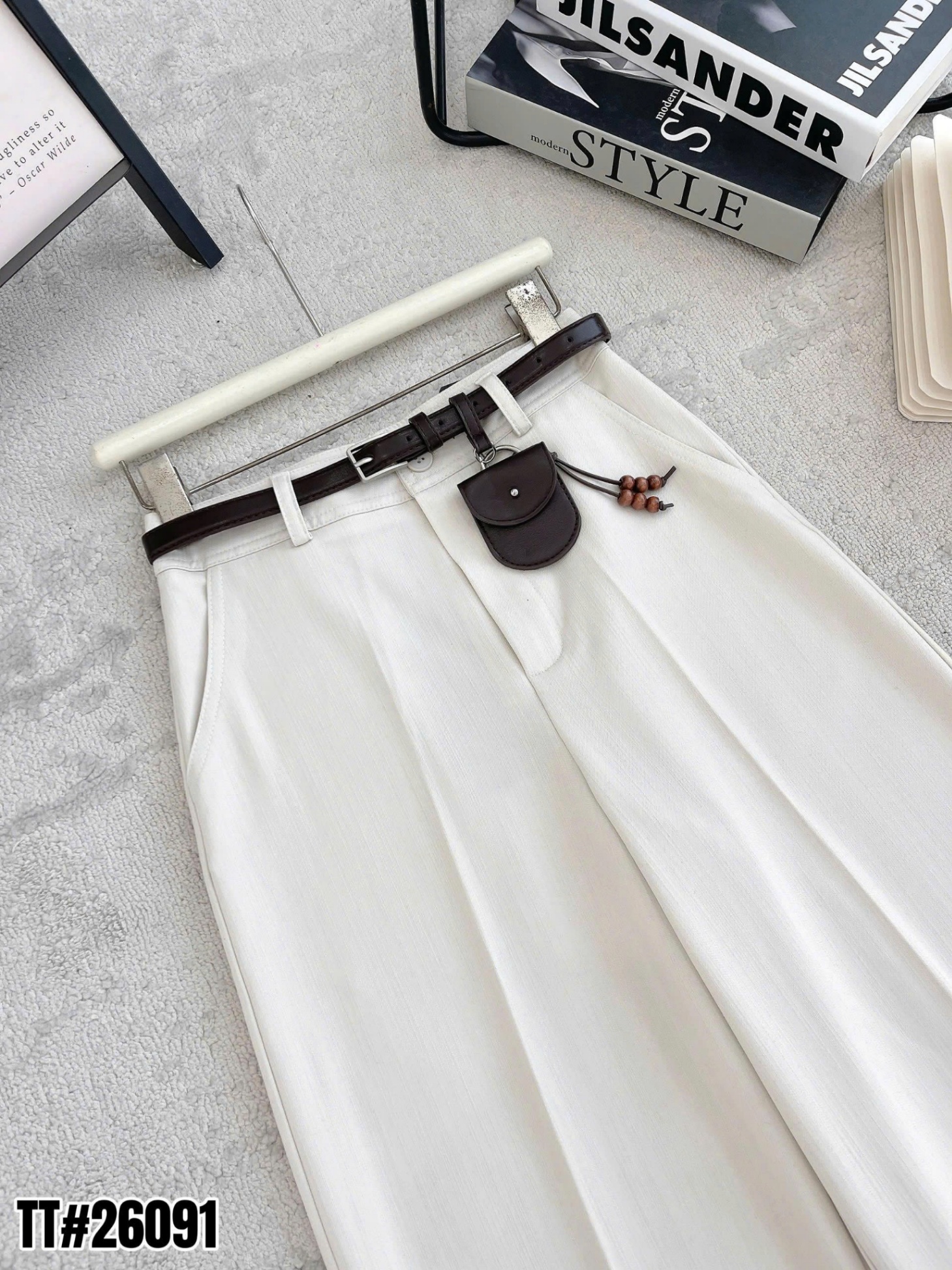 Q26091 Quần xuông ống rộng kèm đai charm túi