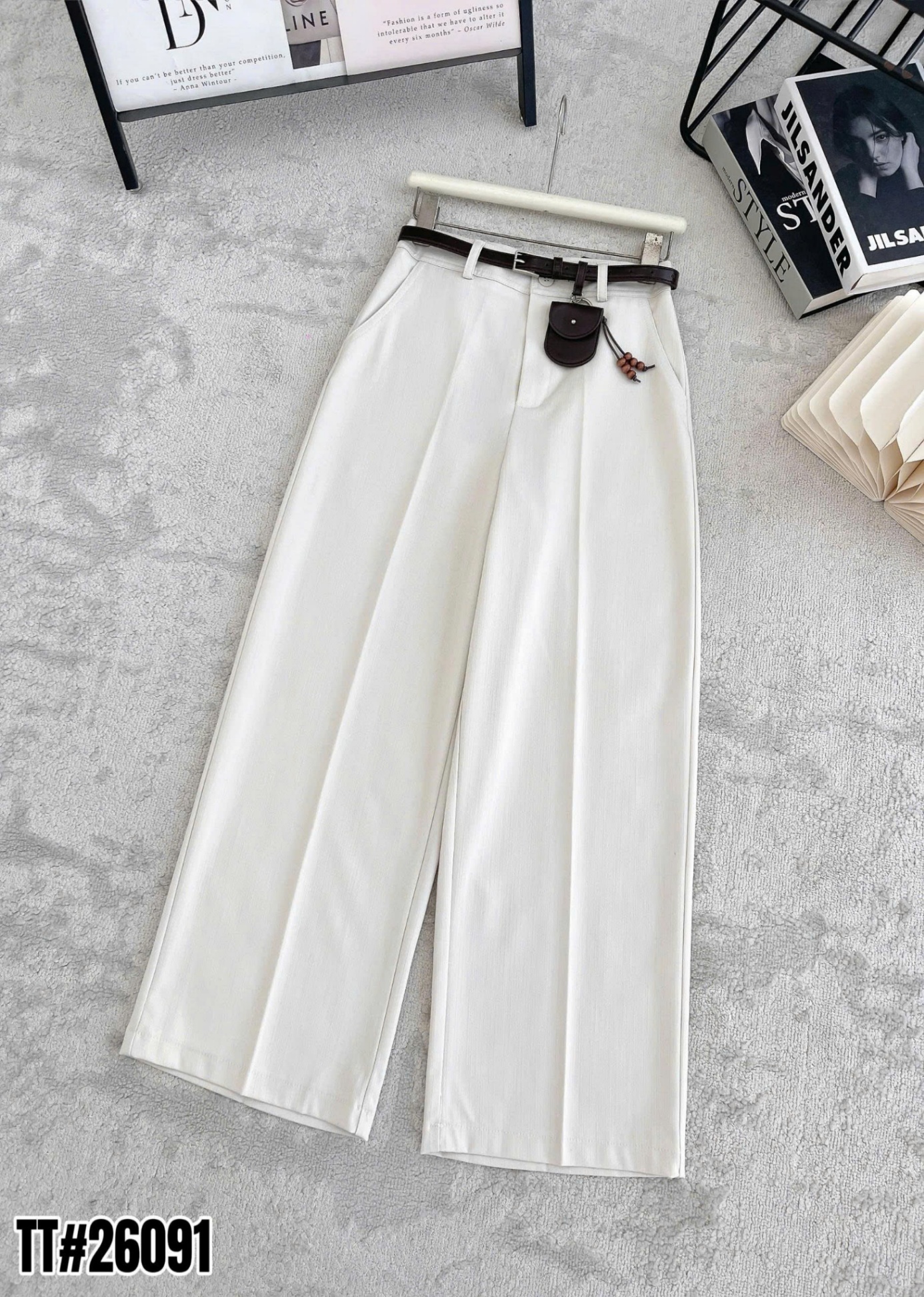 Q26091 Quần xuông ống rộng kèm đai charm túi