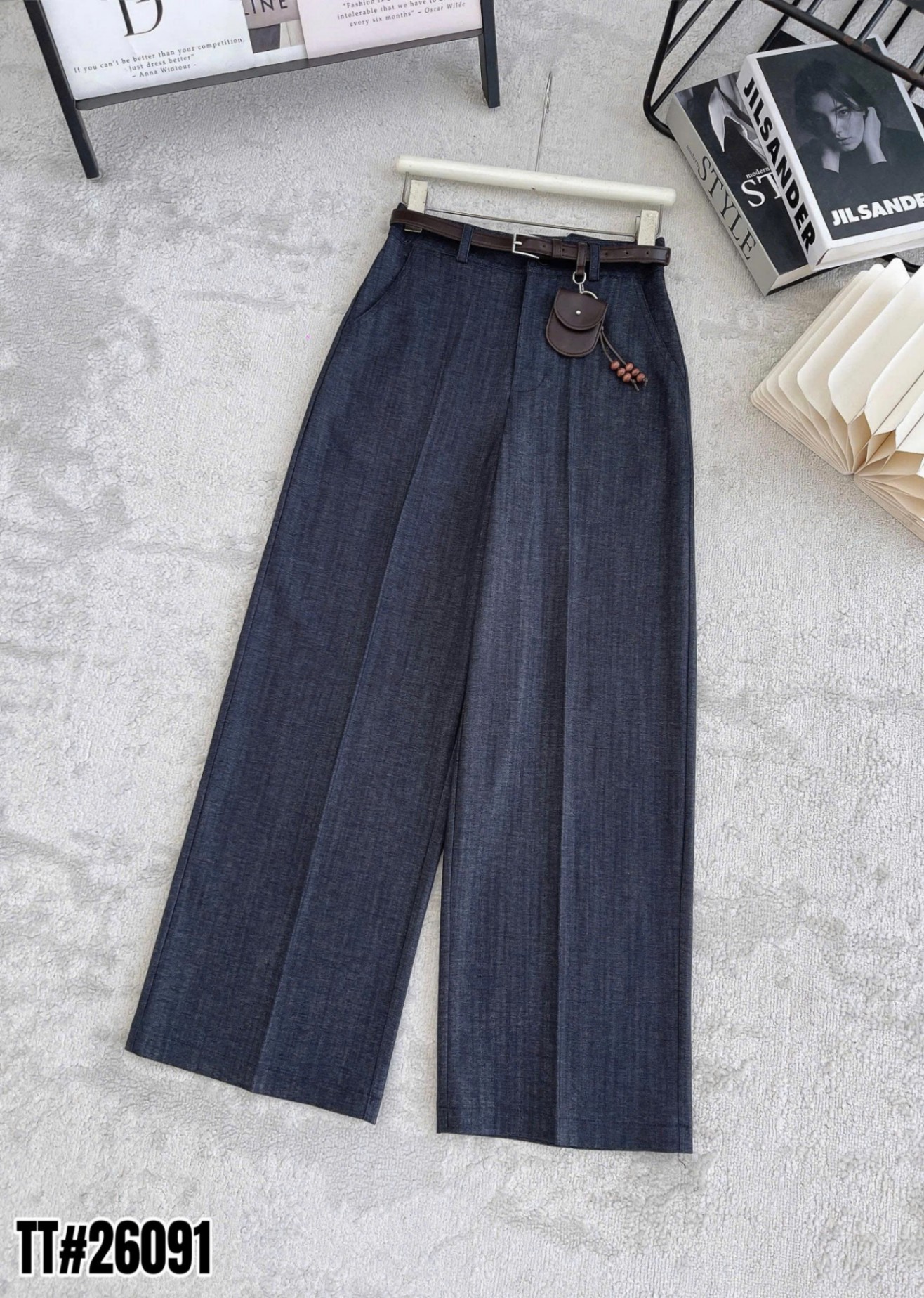 Q26091 Quần xuông ống rộng kèm đai charm túi