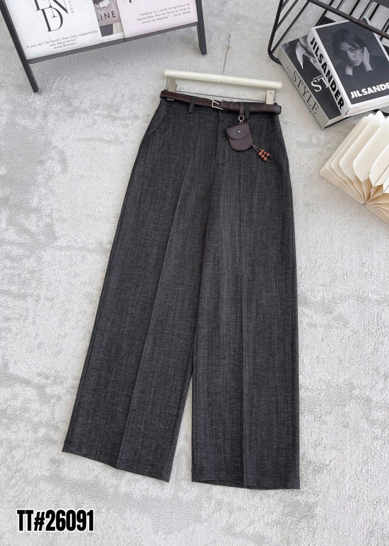 Q26091 Quần xuông ống rộng kèm đai charm túi