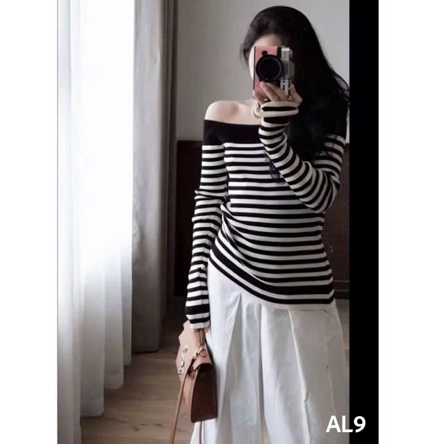 AL9 Áo len kẻ trễ vai