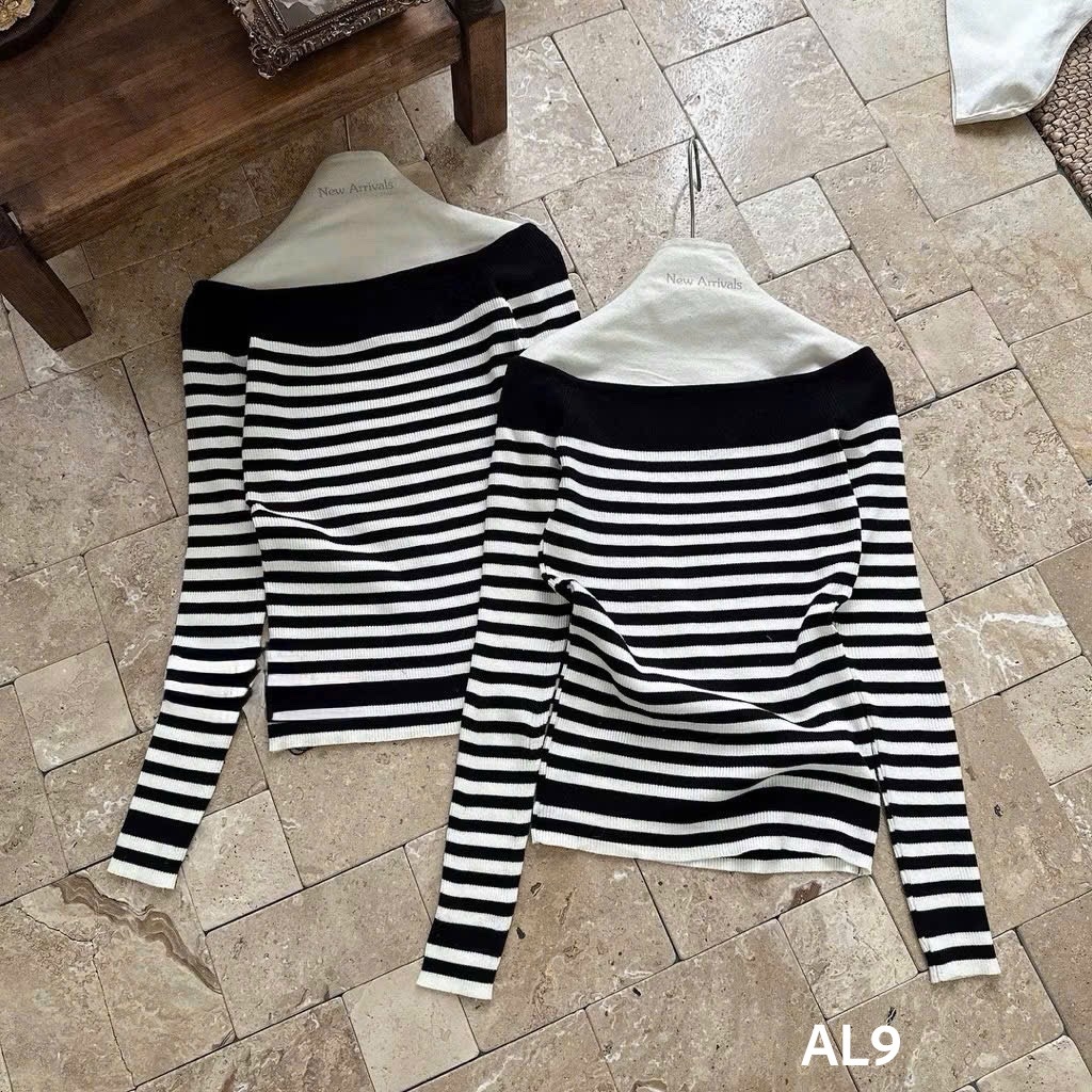 AL9 Áo len kẻ trễ vai