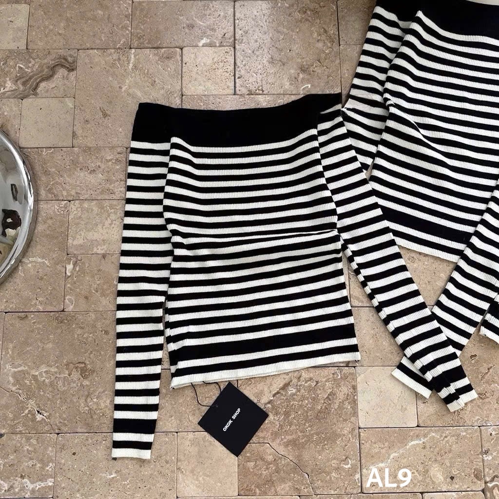 AL9 Áo len kẻ trễ vai