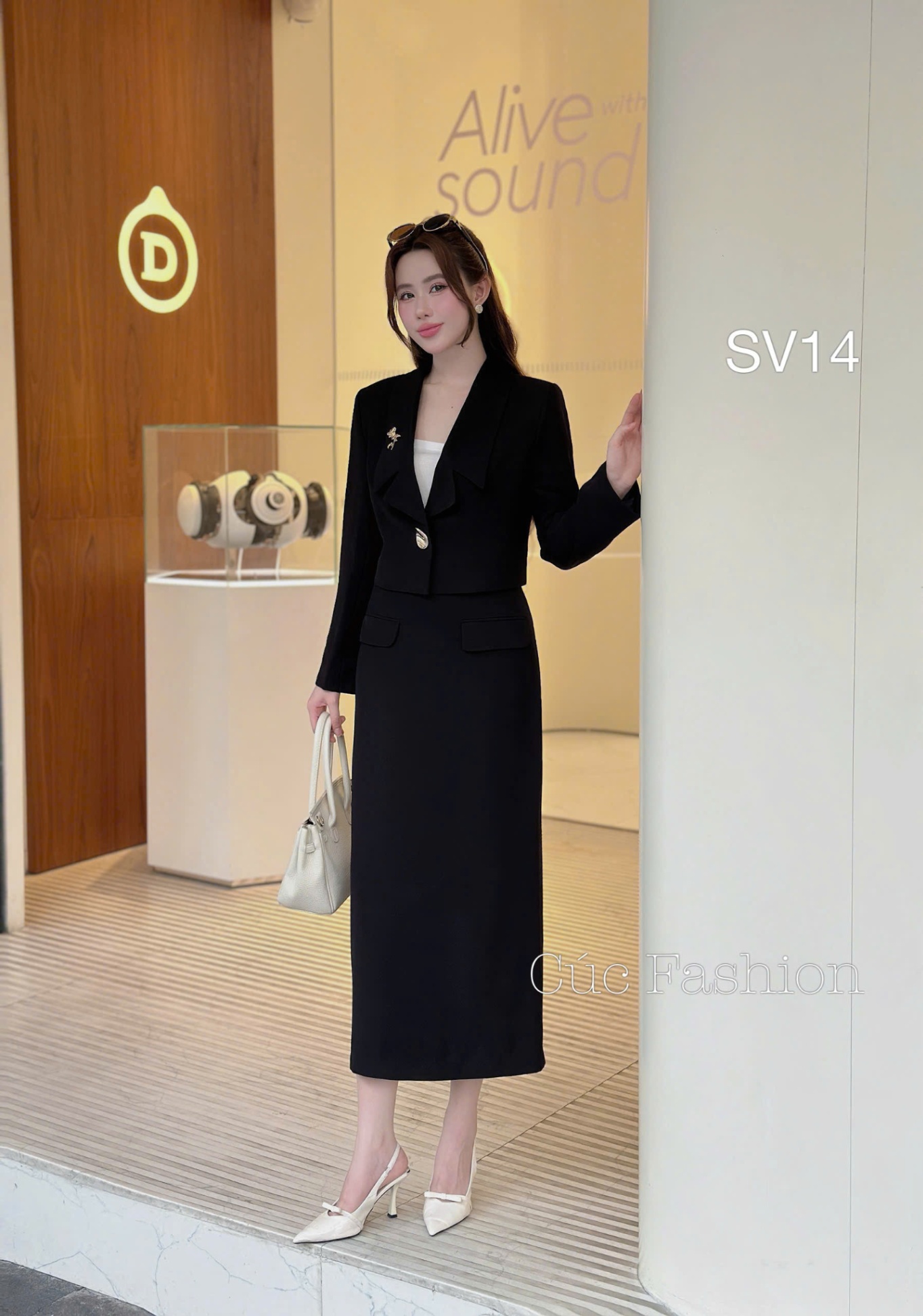 SV14 Sét vest cổ xẻ khuy trứng