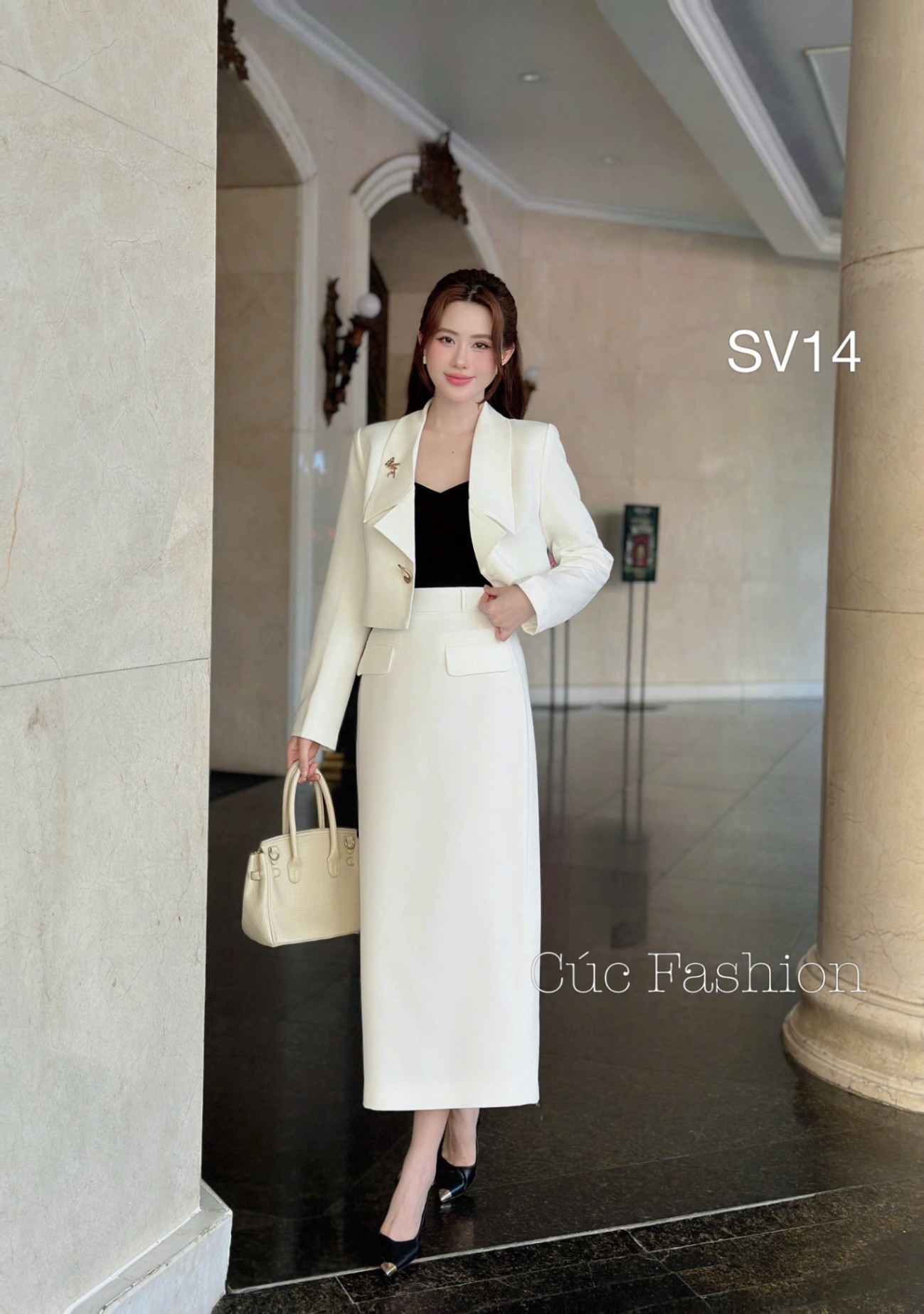 SV14 Sét vest cổ xẻ khuy trứng