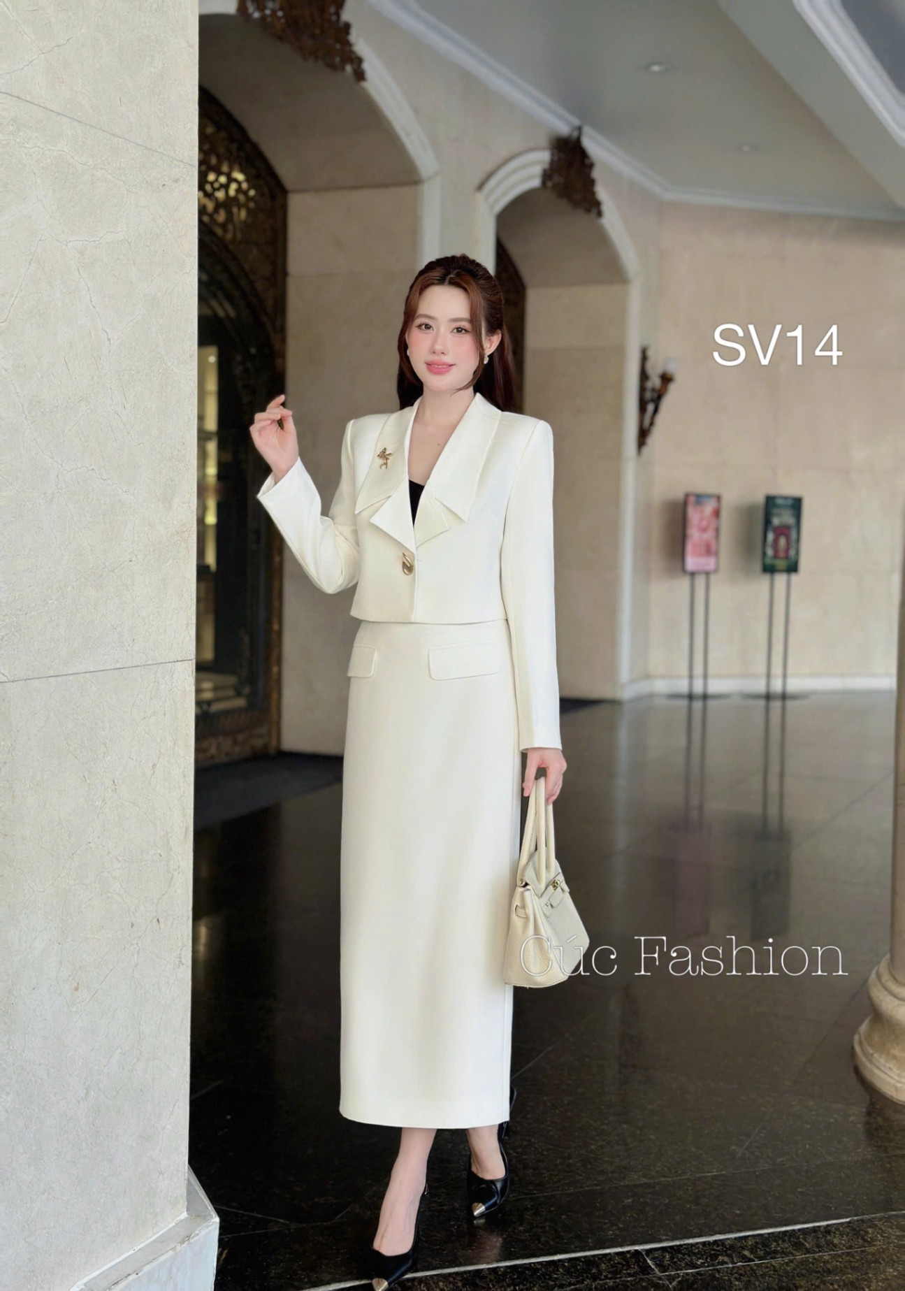 SV14 Sét vest cổ xẻ khuy trứng